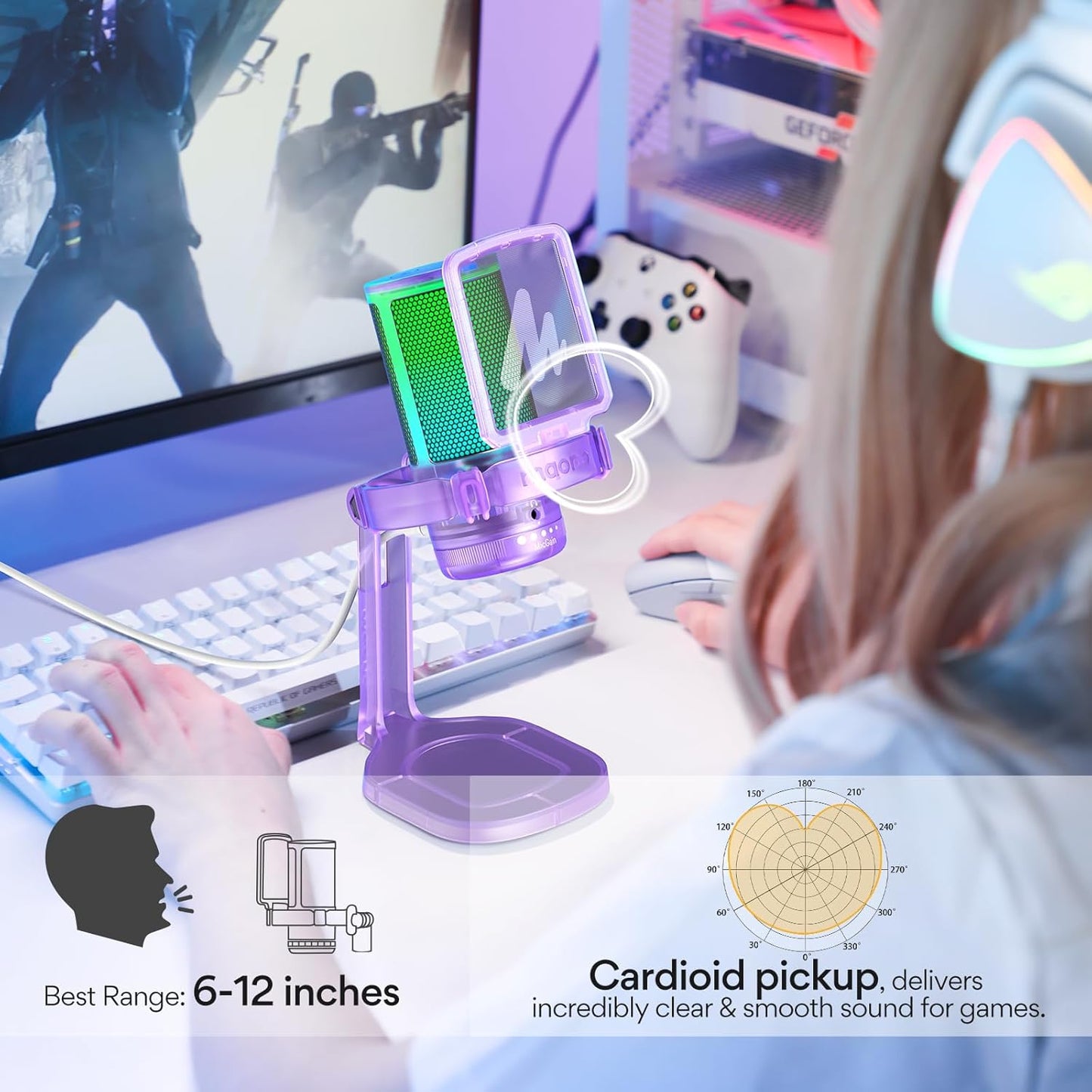 MAONO Gaming USB Microphone, Noise Cancellation Condenser mic with Mute, Gain, Monitoring, Boom Arm for Streaming, Podcast, Vocal, Twitch, YouTube, Discord, PC, Computer, PS4, PS5, Mac, DGM20S