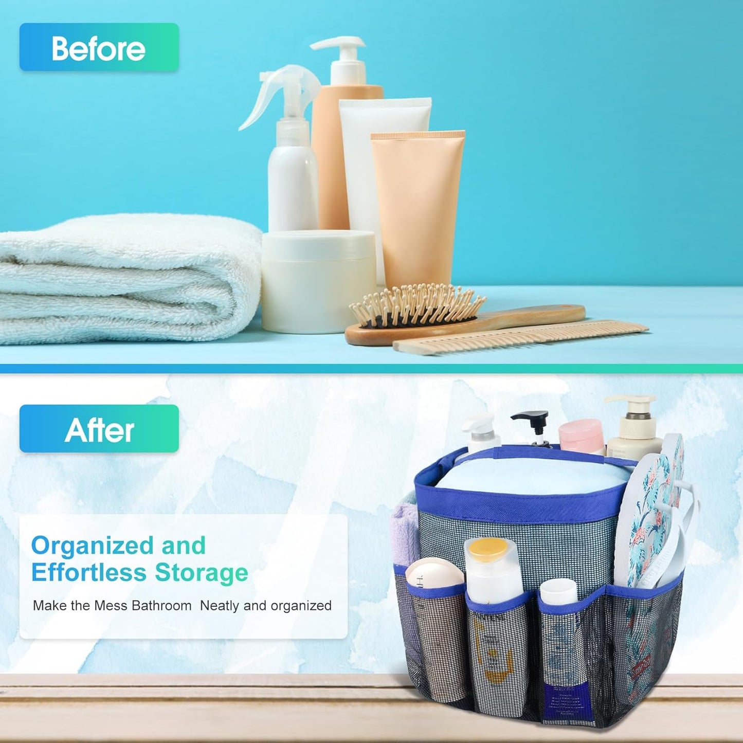 Attmu Mesh Shower Caddy Portable for College Dorm Room Essentials with 8 Pockets, Hanging Shower Caddy Basket Tote Bag Toiletry Accessories for Bathroom