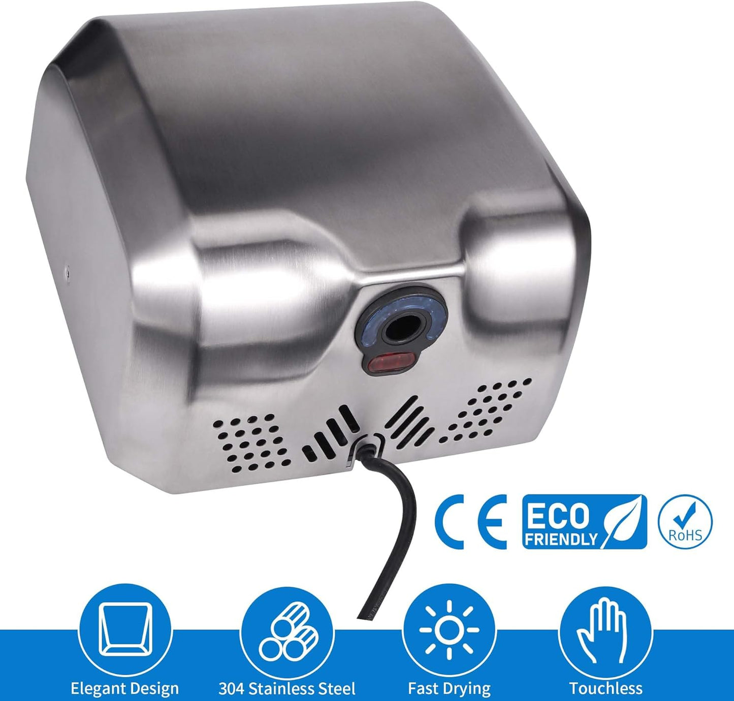 Goetland Stainless Steel Commercial Hand Dryer 1800w Automatic High Speed Heavy Duty Dull Polished