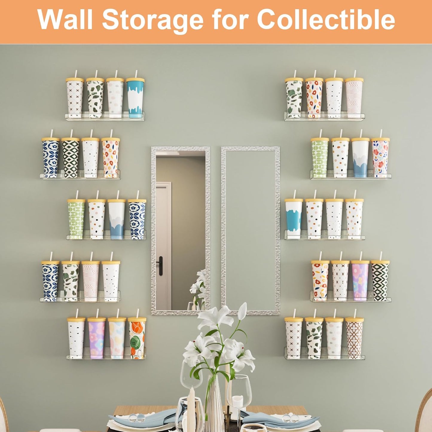 upsimples Clear Acrylic Shelves for Storage, 15" Floating Shelves Wall Mounted for Kids Bookshelf/Display Ledge for Bedroom, Living Room, Bathroom, Kitchen, Set of 4