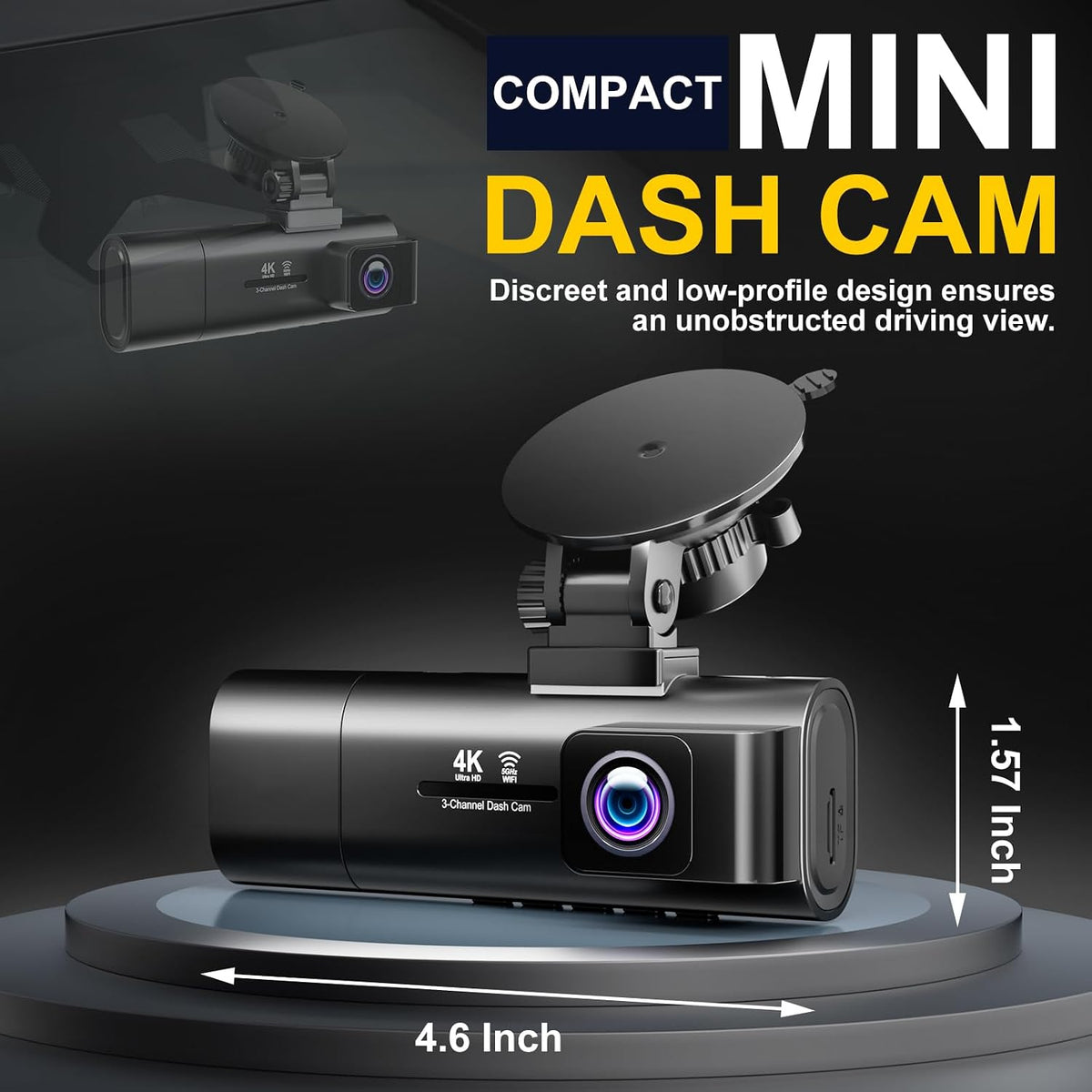 4K Dash Cam Front and Rear Inside Camera,Free 64GB Card, 3 Channel Dashcams for Car with 5G WiFi,3.16" IPS,170°Wide Angle,Loop Recording,G-Sensor,WDR,Night Vision,Time-Lapse,Parking Monitor