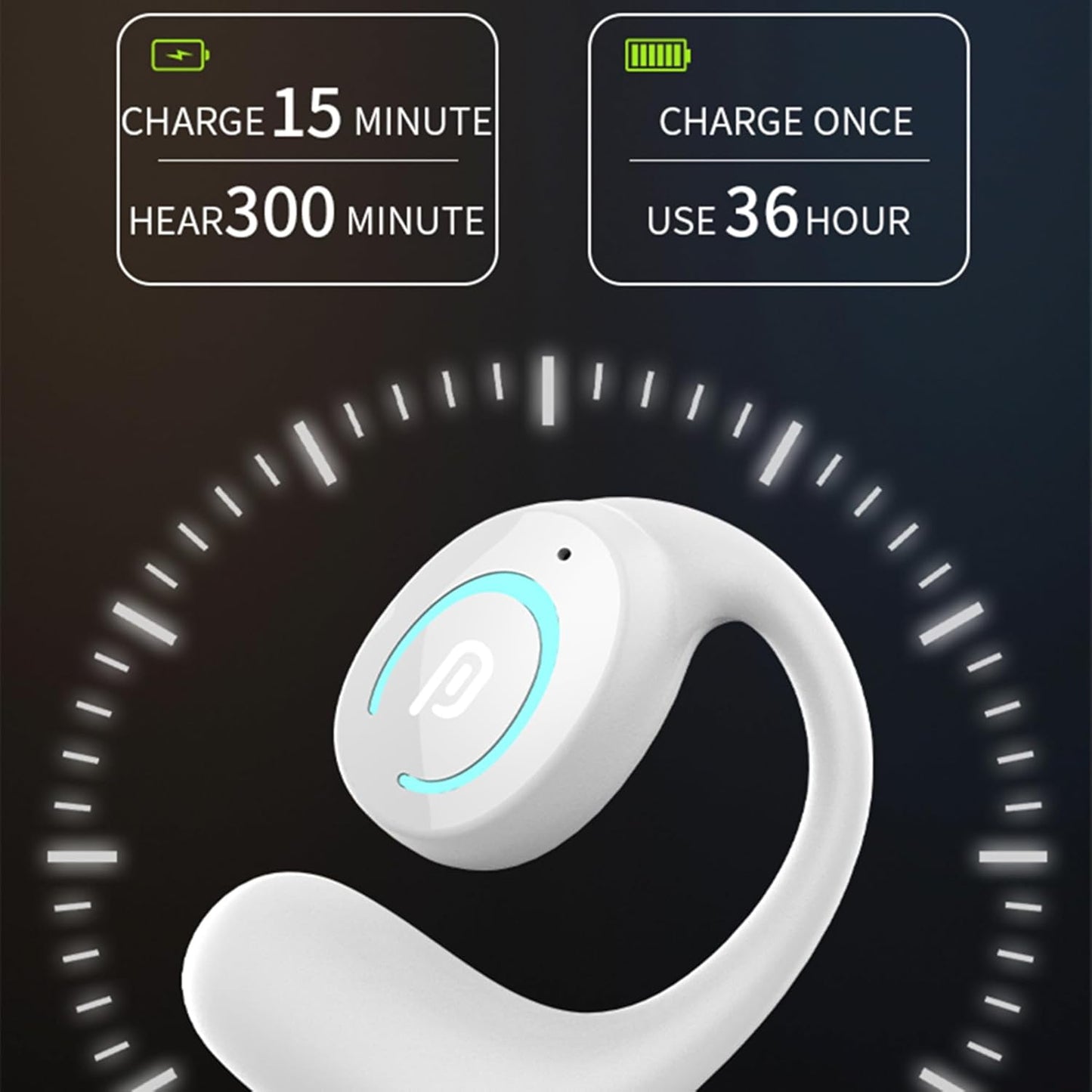 Sunffice Open Ear Bluetooth 5.3 Earpiece,Single-Ear Headset Hands-Free Earphones with Earhook,Noise-Cancellation Stereo Sound Sports Earbud for Office Driving Calling Compatible Android/iPhone(Black)