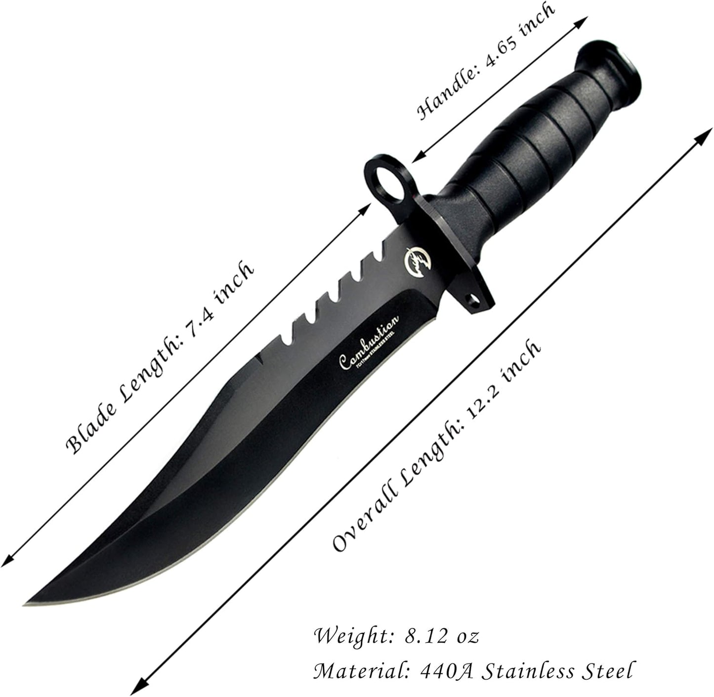 Fixed Blade Camping Knife, Hunting Knife with Nylon Sheath in Non-Slip Handle and High Carbon Stainless Steel Black Blade, Tactical Tools for Outdoor Hiking, Fishing, Carving, Diving, Bowie Combat Knife Everyday Carry