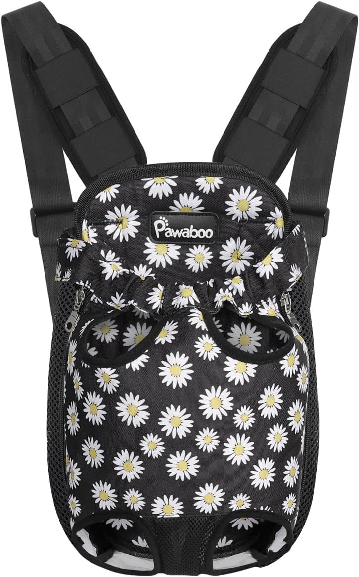 Pawaboo Pet Carrier Backpack, Adjustable Pet Front Cat Dog Carrier Backpack Travel Bag, Legs Out, Easy-Fit for Traveling Hiking Camping for Small Medium Dogs Cats Puppies, Medium, Black