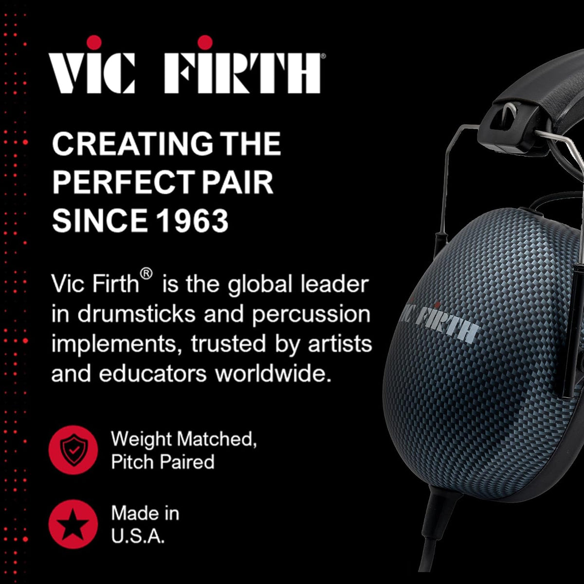 Vic Firth SIH3 Stereo Isolation Headphones, 25 Decibels