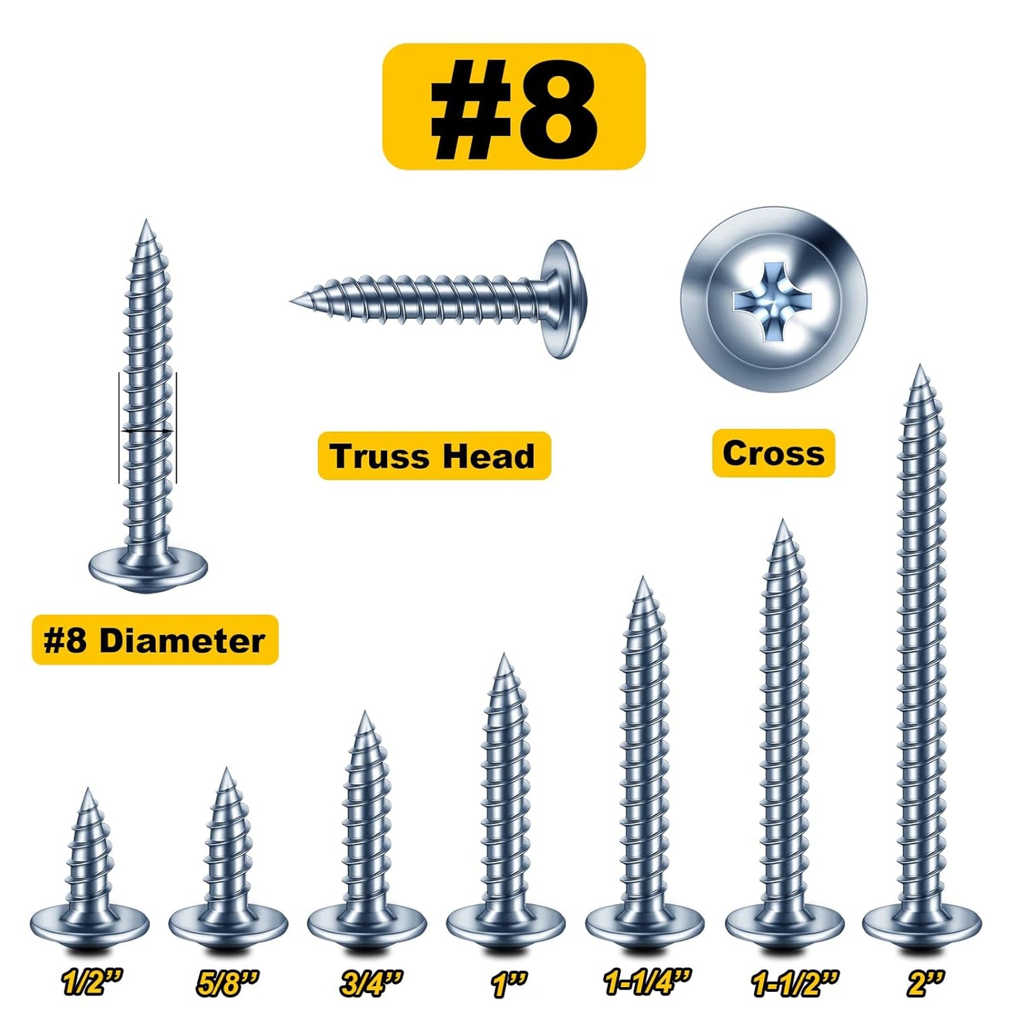 150Pcs #8 × 2" Black Screws for Wood, Phillips Truss Head Wood Screws, Quick Metal Self Tapping, Zinc Plated Steel, Truss Head Screws by Mywish