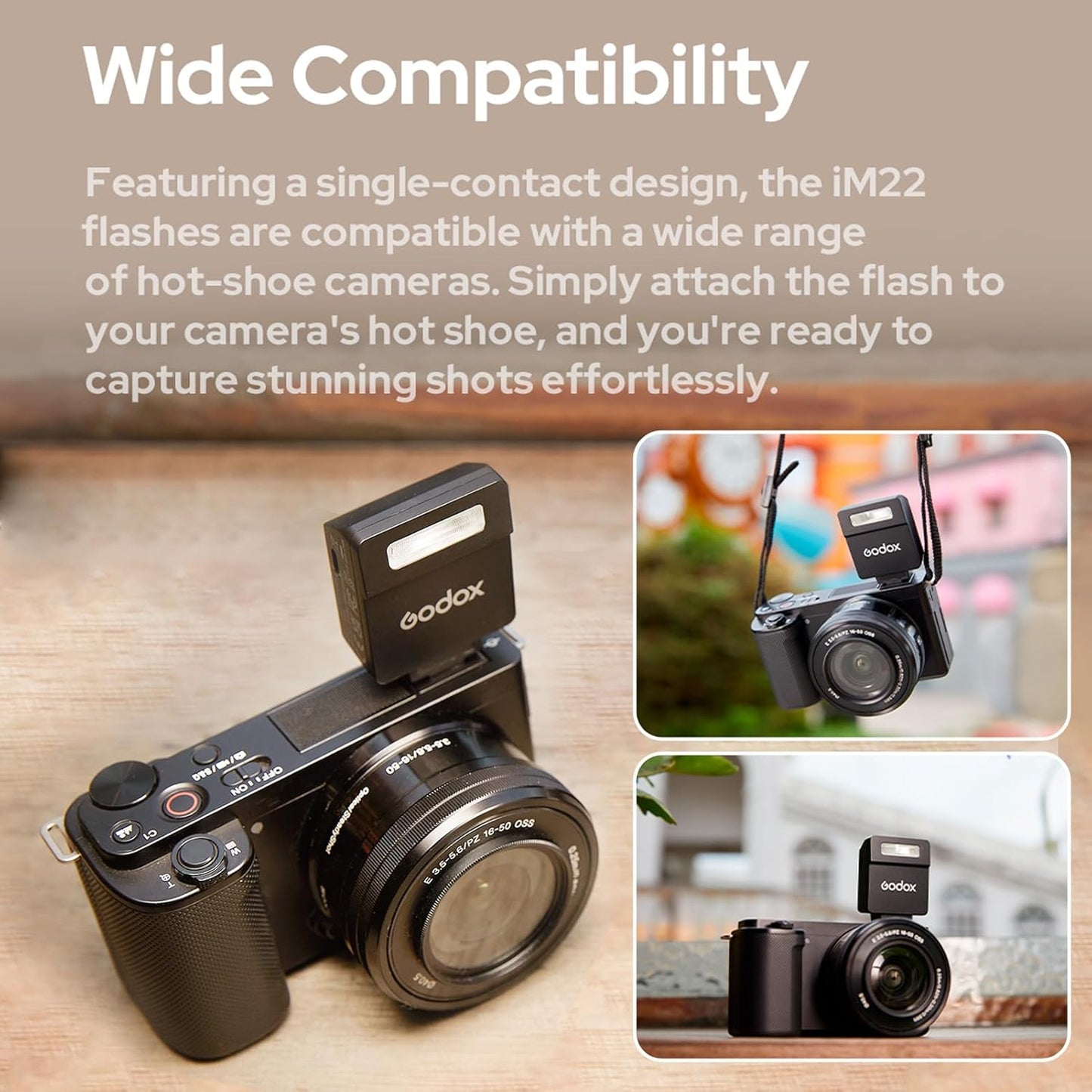 Godox iM30 Mini Camera Flash GN15 On-Camera Speedlite with 7 Power Levels 3.6s Recycle Time Single-Contact Hot Shoe Replacement for Canon Nikon Sony Mirrorless Cameras