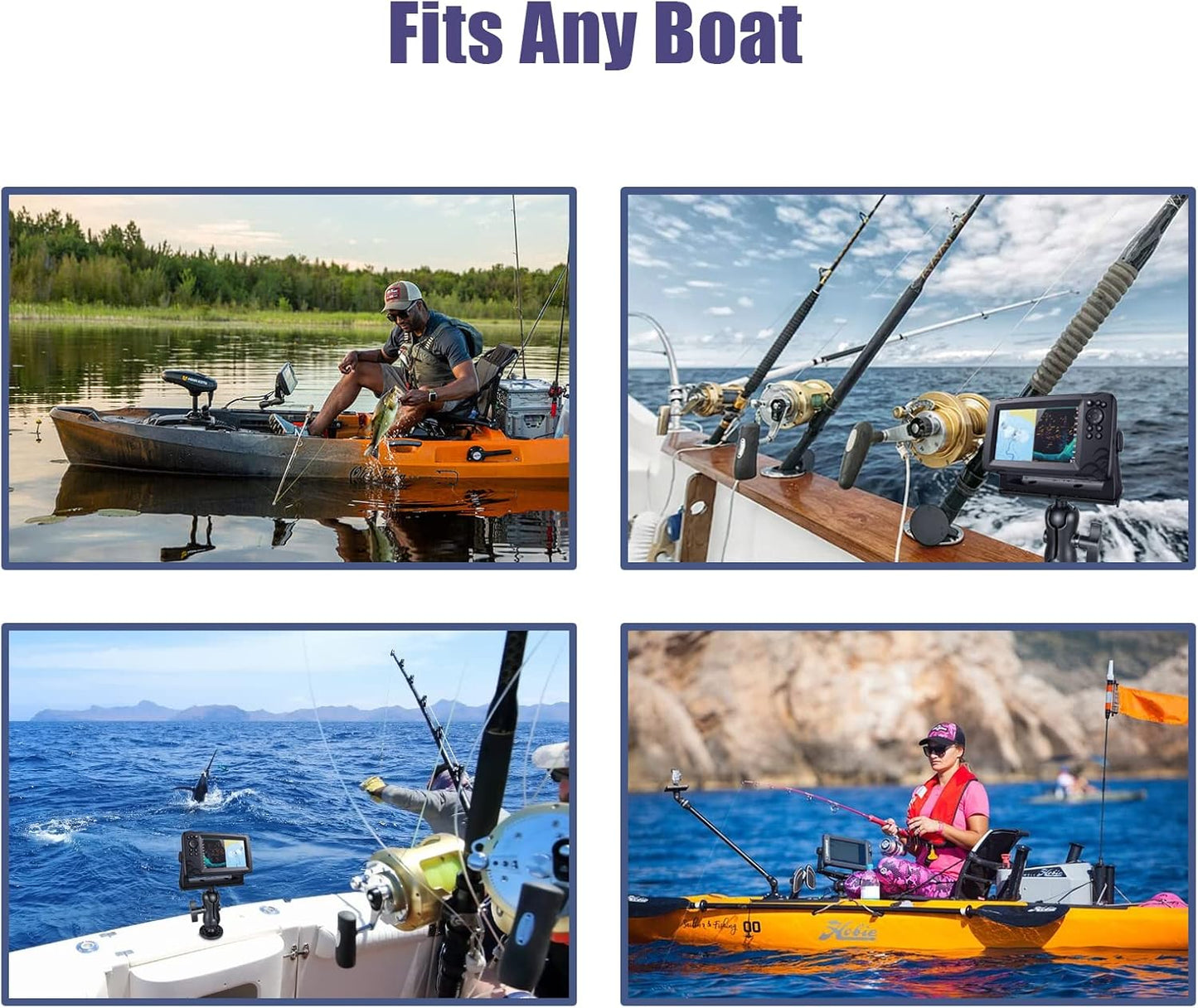 Fish Finder Mount Base, Universal 360° Rotation Ball-Mount Bracket, Nylon & Stainless Steel Electronic Holder for Marine Boat Kayak Pontoon Canoe Helix Garmin, 4*Srews, 4*Nuts