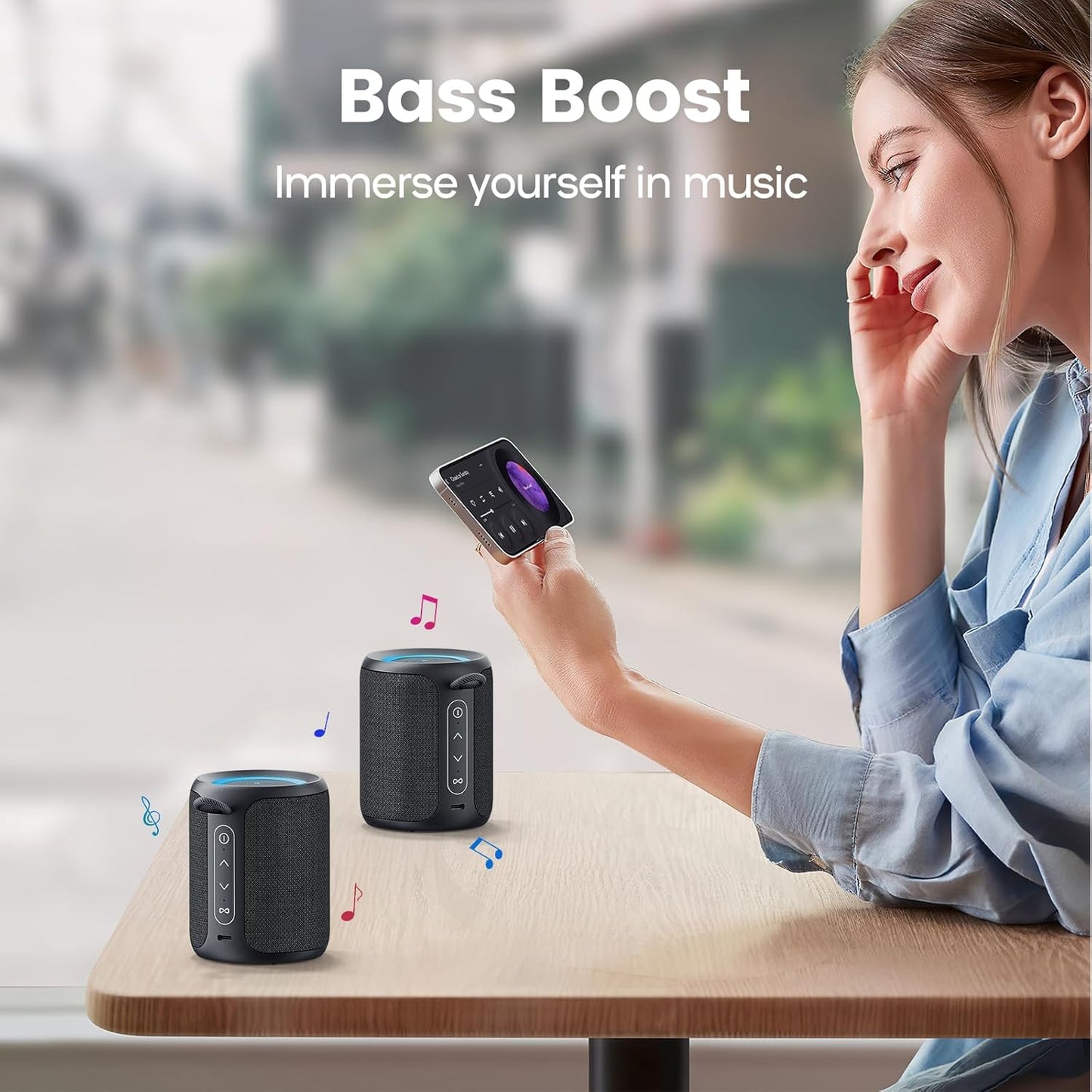 Deeyaple Portable Bluetooth Speaker, IP67 Waterproof Mini Bluetooth Speaker Wireless V5.3 with Stereo Sound,All Day,TWS Pairing,LED Light,Gift for him/her (Black)