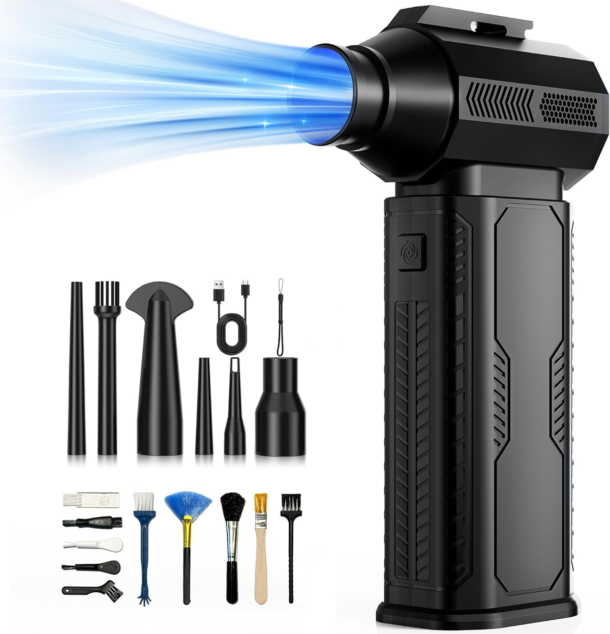 Compressed Air Duster – 130,000RPM Cordless Electric Air Blower with Rechargeable Battery, 4-Gear Adjustable Speeds, Mini Portable Air Blower for Keyboard, Computer, Car, Home, and Outdoor Cleaning - PuriLite