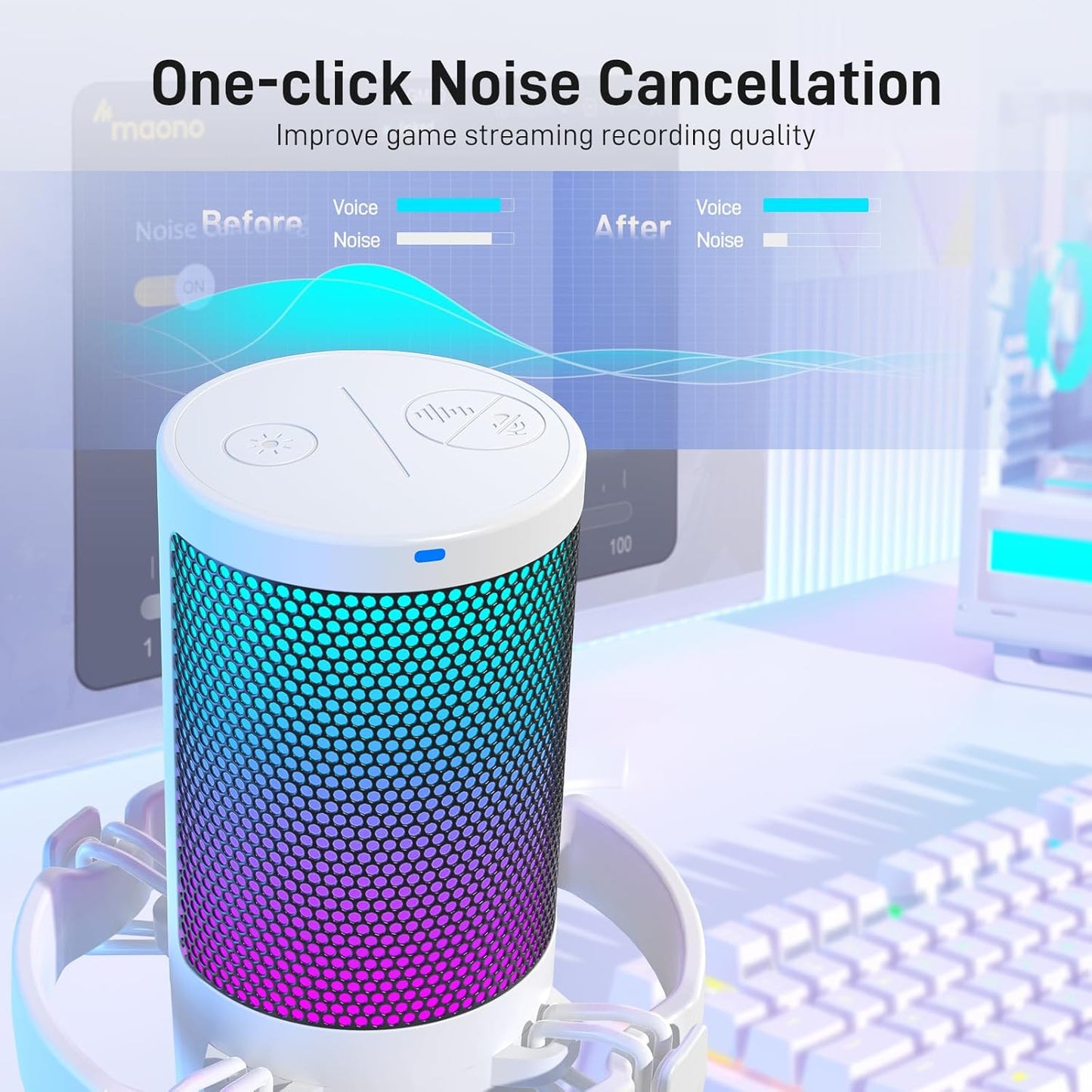 MAONO Gaming USB Microphone, Noise Cancellation Condenser mic with Mute, Gain, Monitoring, Boom Arm for Streaming, Podcast, Vocal, Twitch, YouTube, Discord, PC, Computer, PS4, PS5, Mac, DGM20S