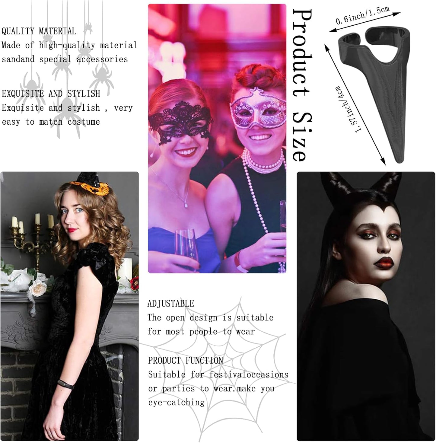 20Pcs Finger Claws Cosplay Claws Rings Adjustable Open Claw Rings Full Finger Set Metal Nail Punk Rock Fingertip Braiding Hair Parting Tool for Holiday Party Decoration Unisex Adult Kids(Black)