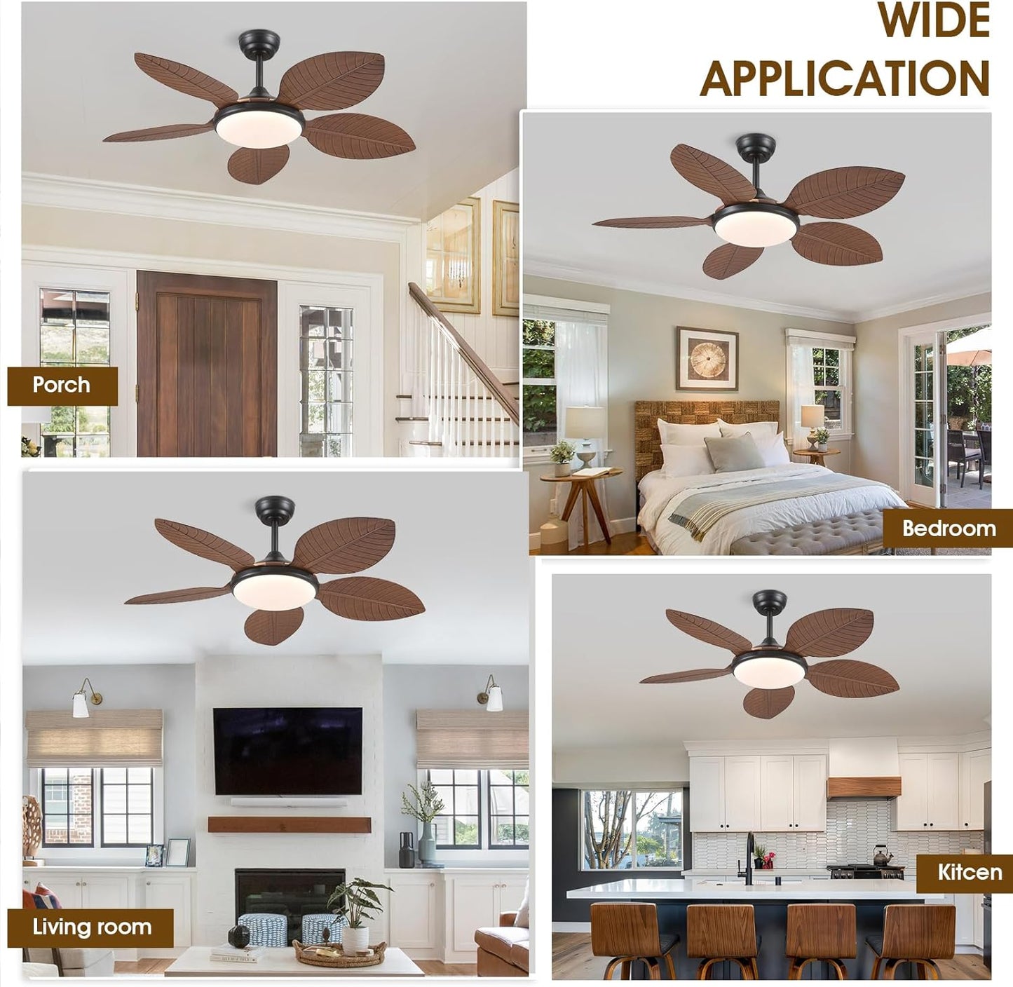 Wiviniya Ceiling Fans with Lights and Remote/APP Control, 44 Inch Tropical Palm Leaf Ceiling Fan with LED Lights, Outdoor Ceiling Fans for Patios Porch, Reversible Quiet Motor, Dimmable, Light Brown