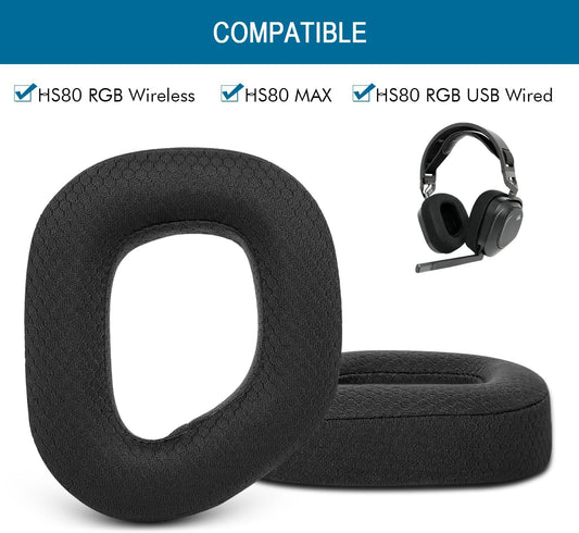 Gvoears Replacement Earpads for Corsair HS 80 RGB Wireless/Wired Gaming Headsets Ear Cushions, Comfortable & Soft Sponge, Breathable Mesh Fabric (Black) - PuriLite