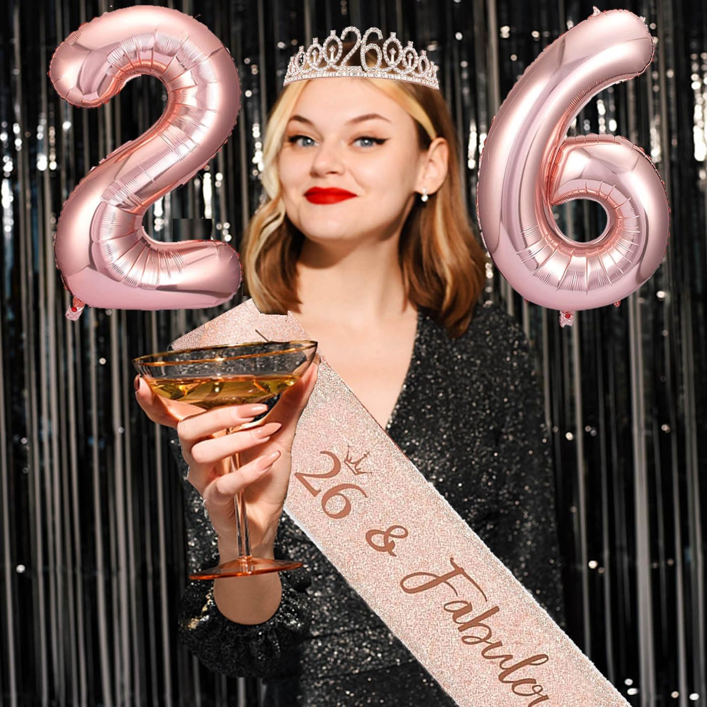 8pcs 40th Birthday Decorations gifts for Women, Including 40th Happy Birthday Cake Topper, Queen Sash with Pearl Pin, Sweet Rhinestone Tiara Crown for Women, Number Candles and Balloons (Rose Gold)