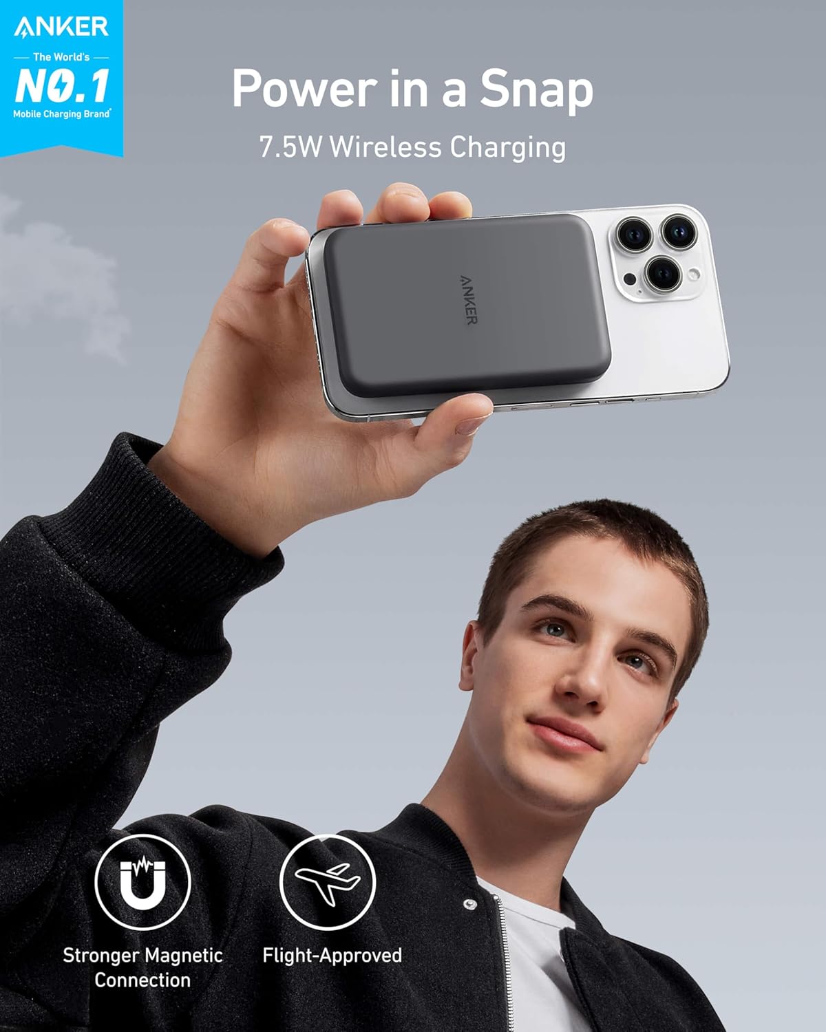 Anker 621 Magnetic Portable Charger (MagGo), 5,000mAh Wireless Power Bank with USB-C Cable, Magsafe-Compatible Battery Pack for iPhone 17/16/15/14/13/12 Series