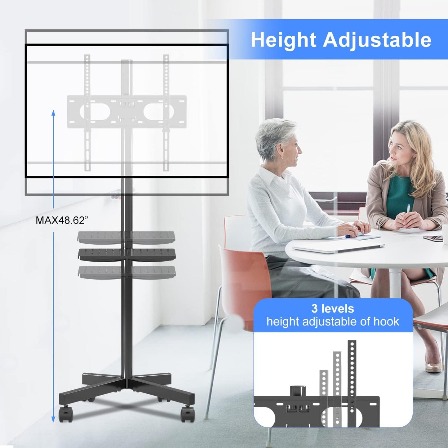 Suptek Universal TV Stands, Table Top TV Stand, Pedestal TV Stand for Most 17"-55" Screens, Height Adjustable TV Base Stand with Tempered Glass Base and Wire Management, Hold up to 40kg, VESA 75/400mm