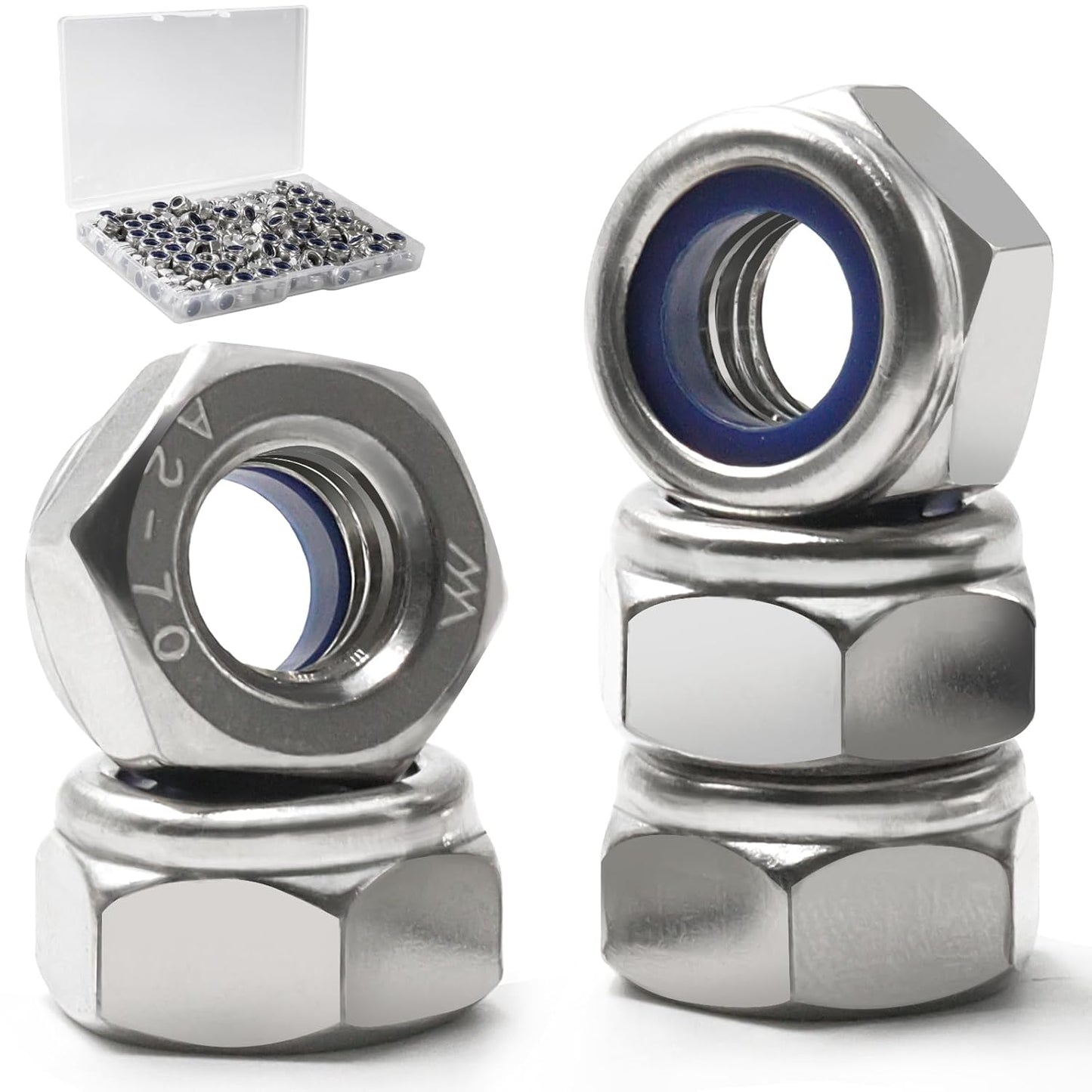 Vifmy 110 Pack 1/4"-20 Inch Lock Nuts,304 (A2-70) Stainless Steel Nylon Insert Locknuts,Standard Inch Thread Nylock Nuts for Bolts