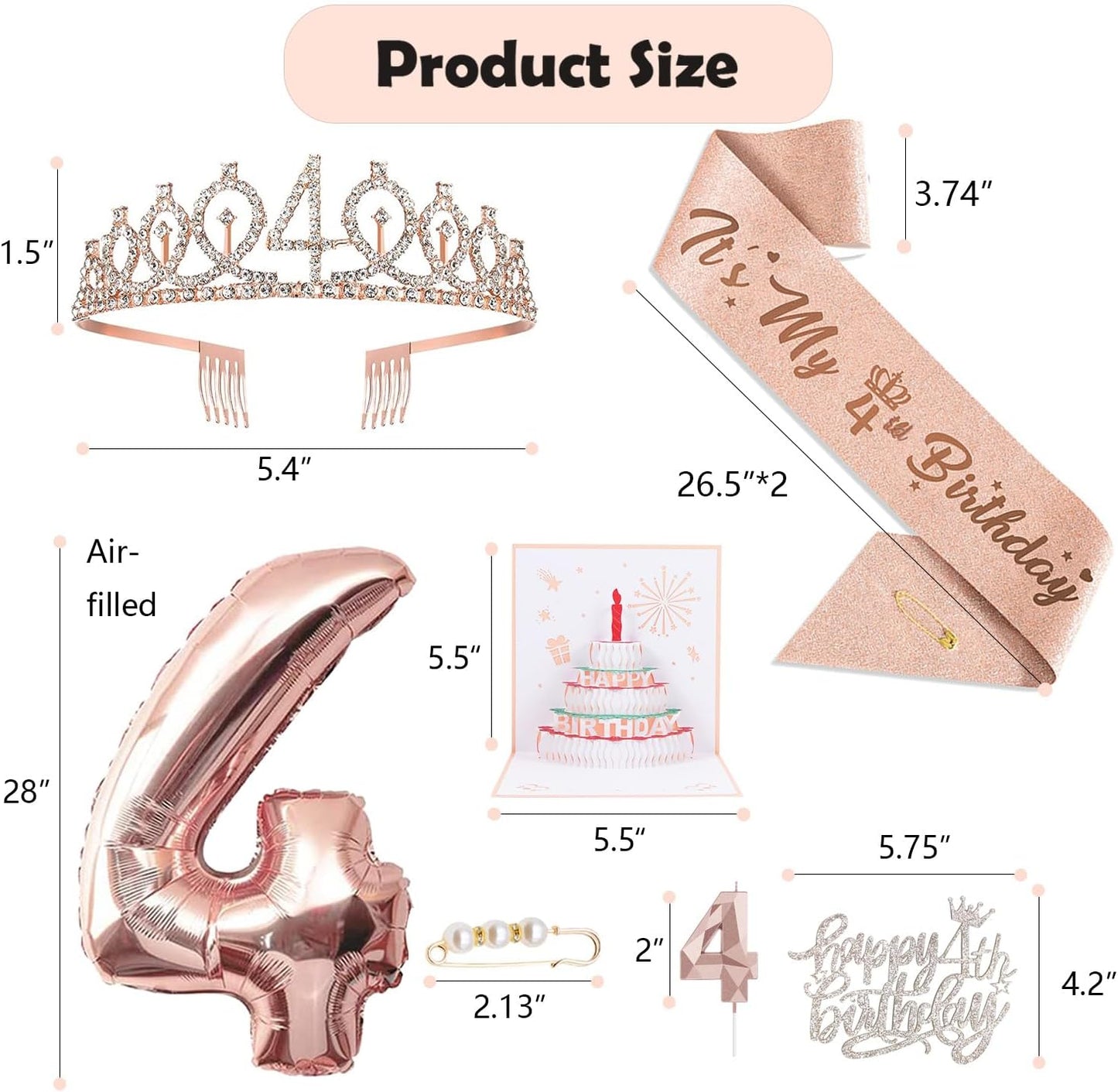 8pcs 40th Birthday Decorations gifts for Women, Including 40th Happy Birthday Cake Topper, Queen Sash with Pearl Pin, Sweet Rhinestone Tiara Crown for Women, Number Candles and Balloons (Rose Gold)