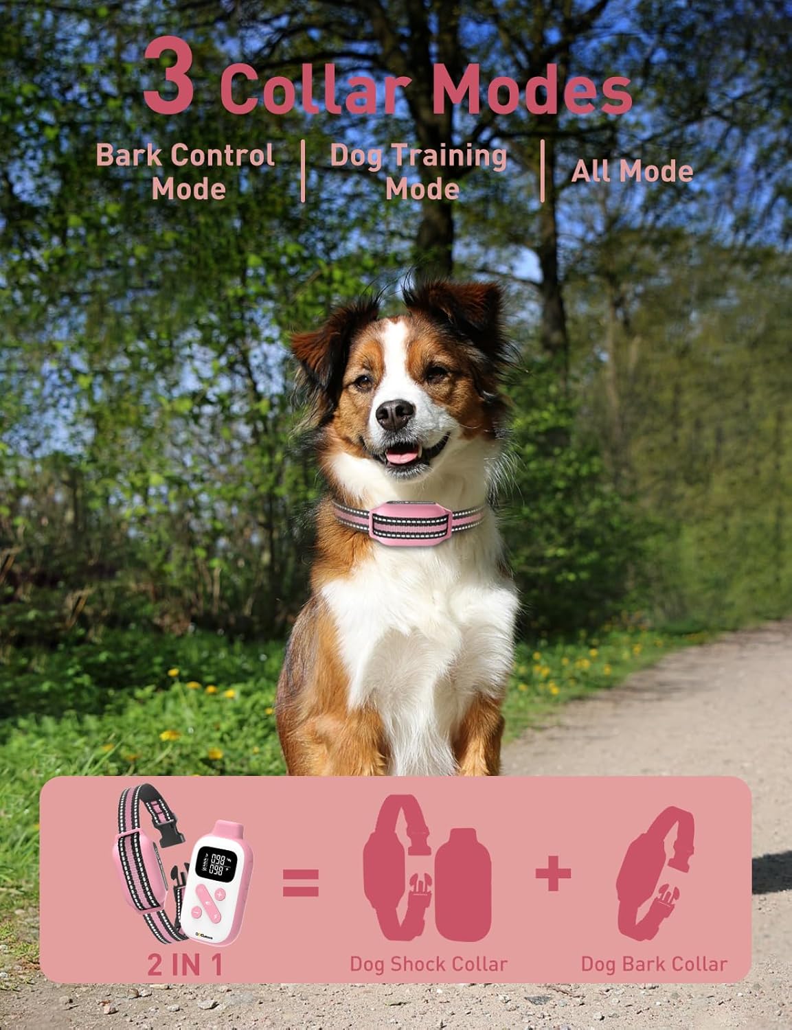 DOGLinsen 2-in-1 Bark and Shock Collar for Dogs, Smart Anti Barking Dog Training Collar with 5 Adjustable Sensitivity, Automatic Bark Collar with Remote, Vibration, Beep, Shock and Automatic