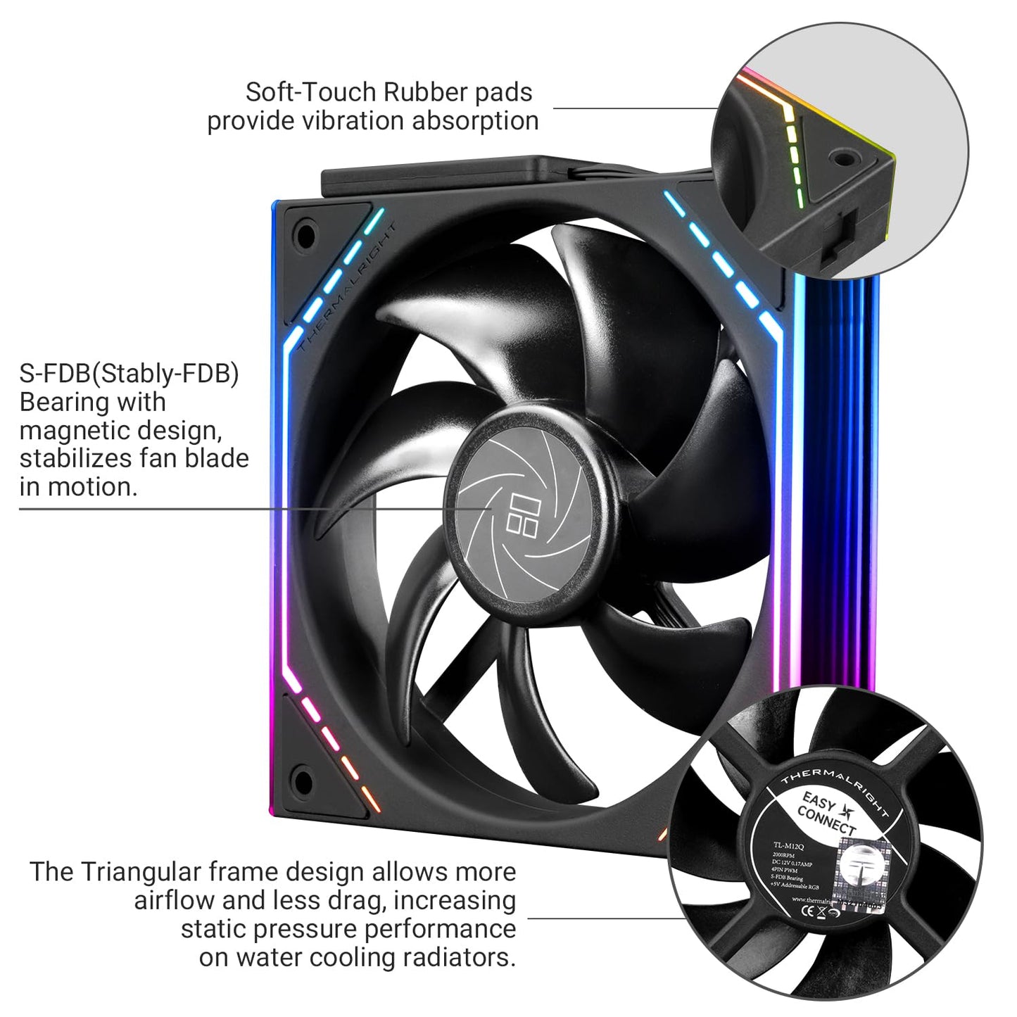Thermalright TL-M12QR X3 Case Fan, CPU Cooler Comes with ARGB Mirror Light Effect,PC PWM Silent Cooling with 1500RPM Speed,Reverse CPU Cooler Fan (120mm, Black)
