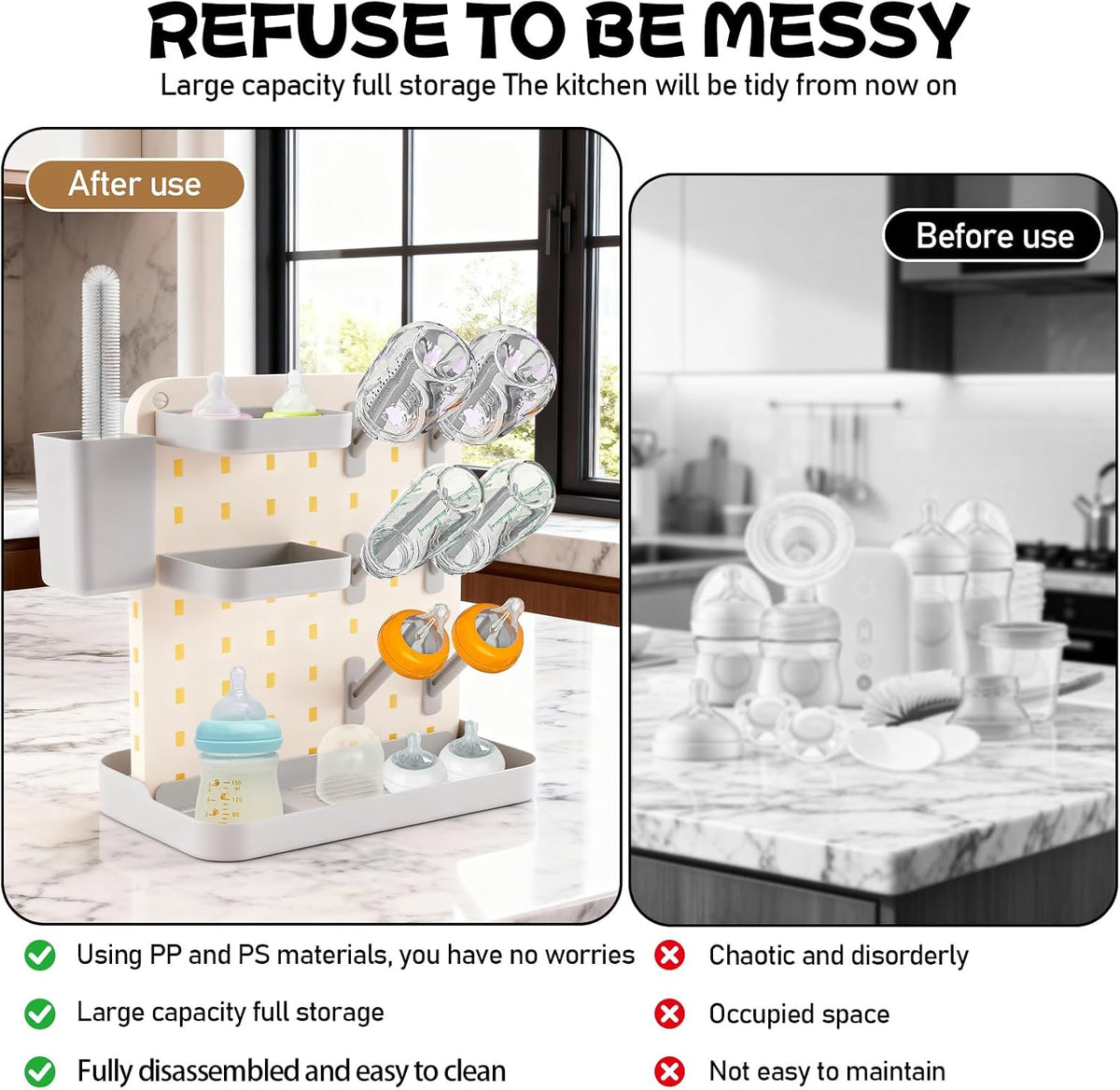 Baby Bottle Drying Rack Large Capacity Bottle Dryer Holder Space Saving Drying Rack for Baby Bottles and Cleaning Supplies (White Grey)(White Grey)