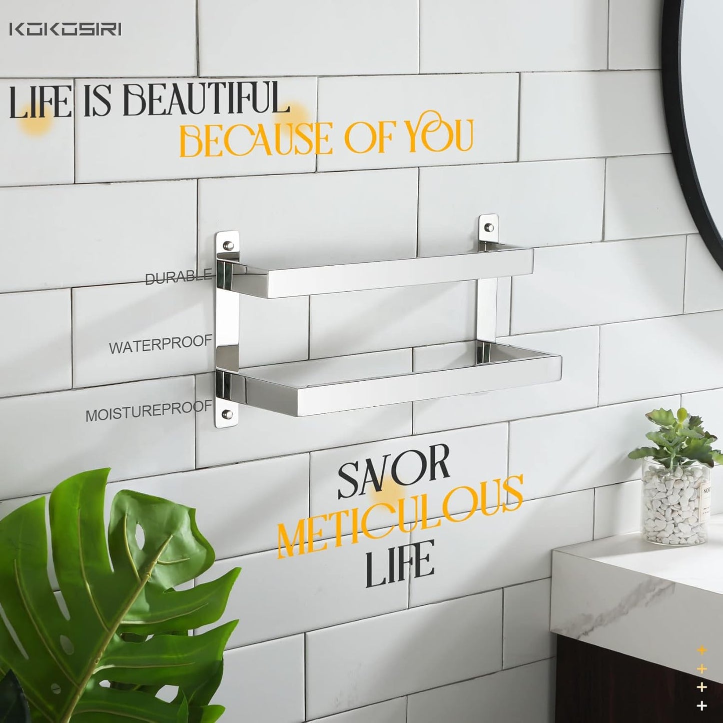 KOKOSIRI Towel Bars Black Bath Towel Holders 20 Inches Bathroom 2-Tiers Ladder Towel Rails Wall Mounted Towels Shelves Rack Stainless Steel, B5008BK-L20