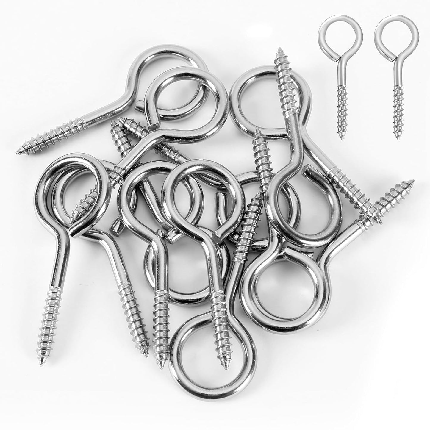AUGSUN Eye Hooks, 12Pack 2.5 Inch Eye Hooks Heavy Duty 304 Stainless Steel Eye Screw,Screw Eyes Metal Screw Hooks Ring Screws Fasteners Hardware Tools