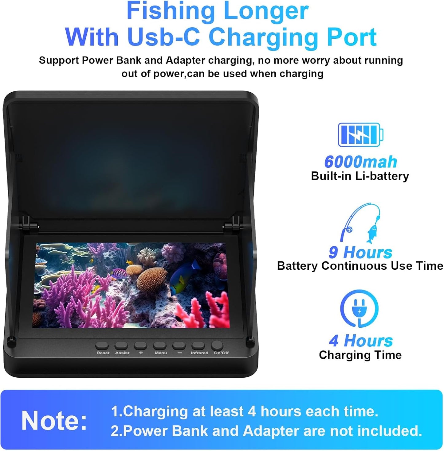 Underwater Fishing Camera, Portable Video Cameras Fish Finder, 5 Inch HD LCD Monitor, 8pcs Infrared Lights Night Vision, Waterproof Fishing Camera for Ice Lake Boat Sea Kayak Fishing