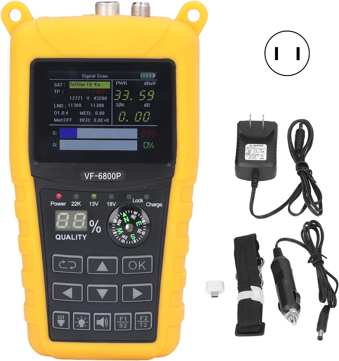 Satellite Finder, Portable Satellite Finder 2.4inch TFT LCD Professional HD Digital Satellite Finder Meter for Testing Strength, SNR, MER and More (US Plug)