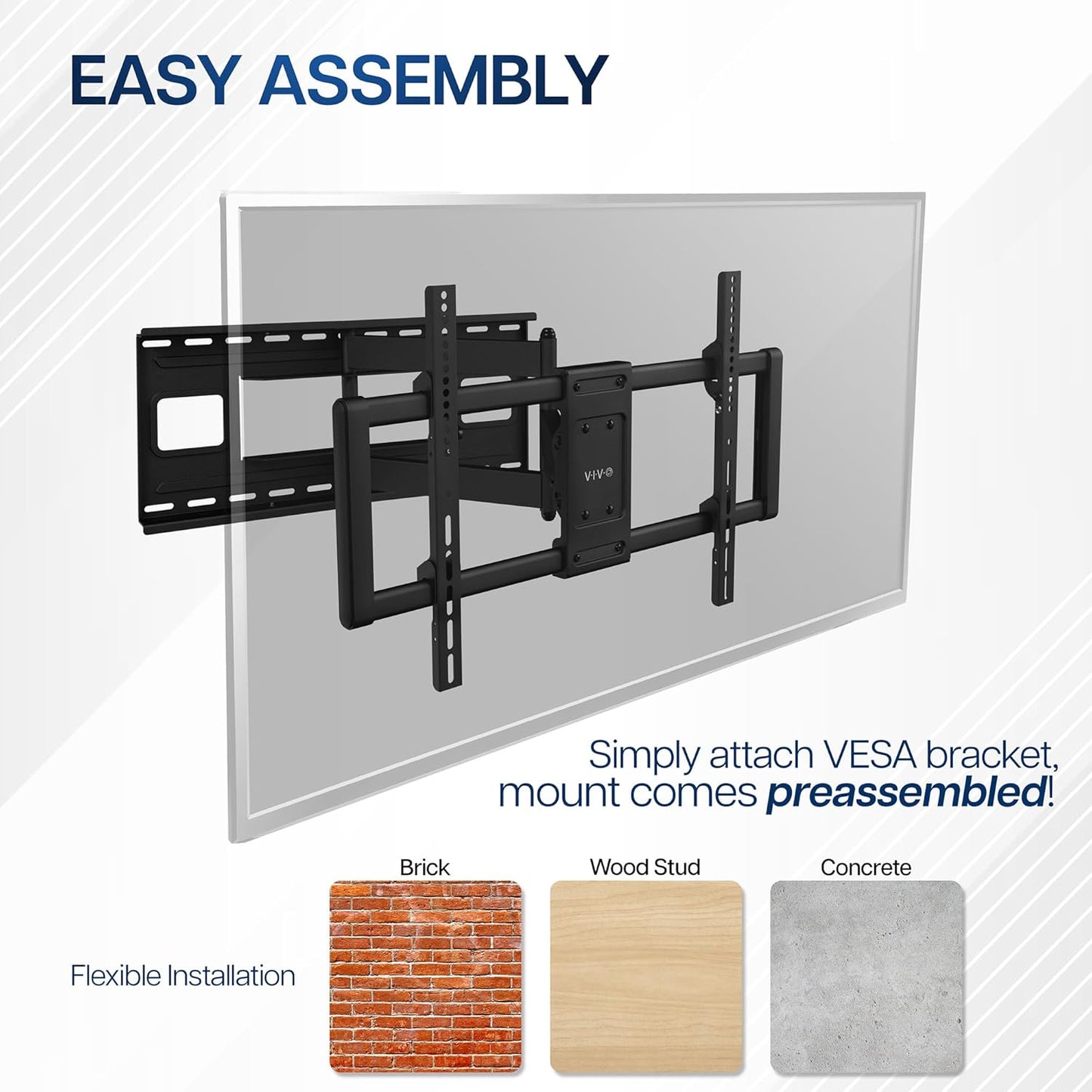 VIVO Heavy Duty 60 to 120 inch Extra Large Screen TV Articulating Wall Mount for LCD LED Flat and Curved Screens, Extended Arm Swivel Mount, Max VESA 900x600mm, Black, MOUNT-VW120M