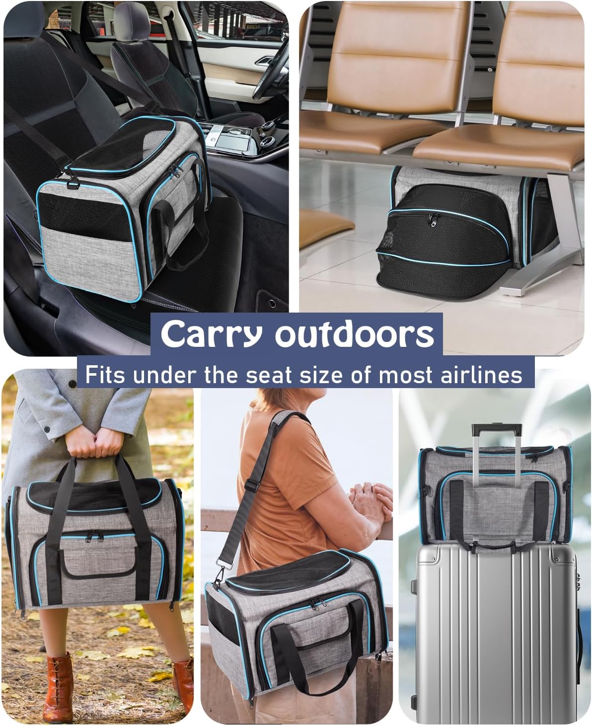 Siivton Cat Carrier,4 Sided Expandable Pet Carrier for Travel,Collapsible Soft-Sided Carriers with Removable Fleece Pad and Shoulder Straps,Airline Approved(17.5"x 11"x 11")