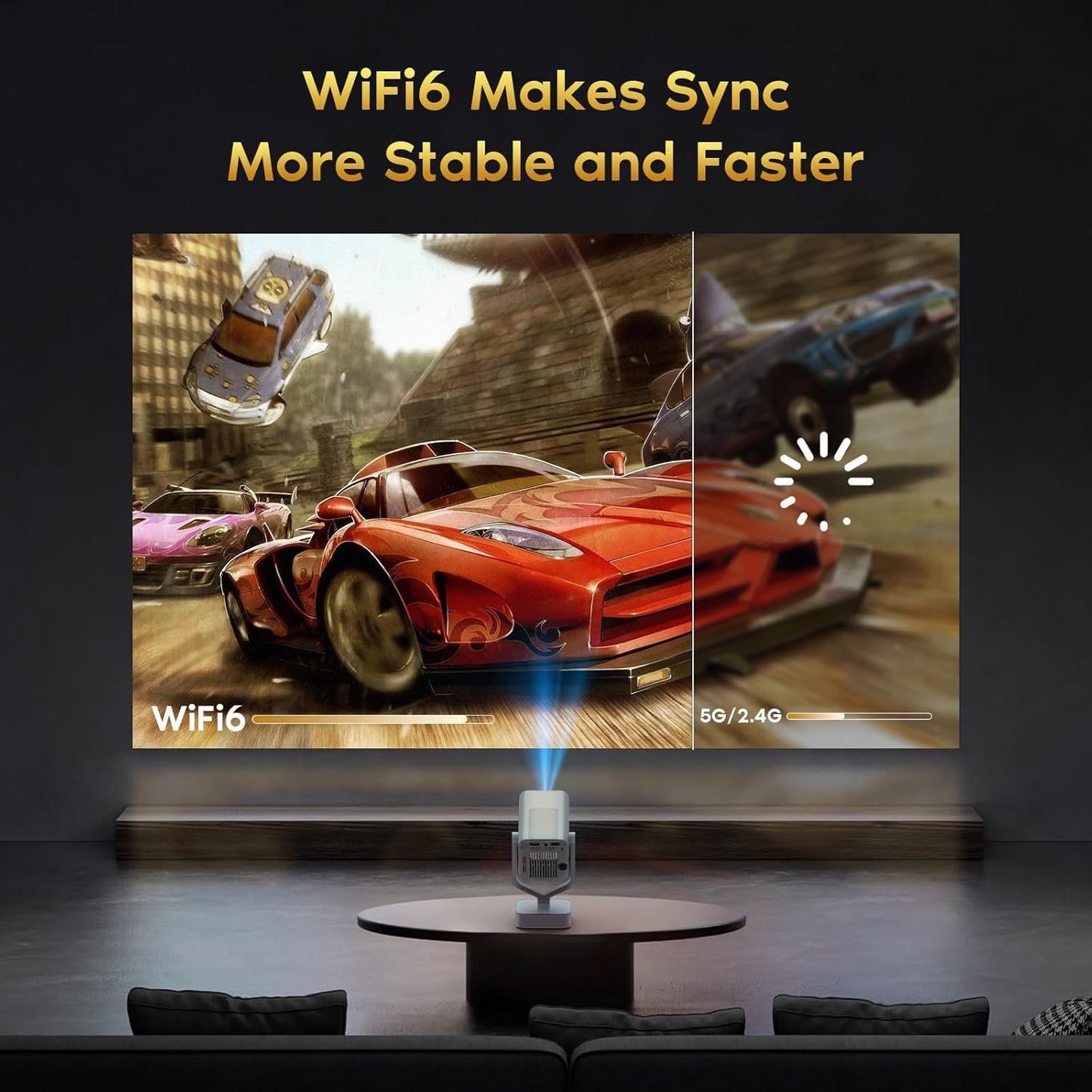 【Short Throw/Built-in Apps】 1080P Smart Mini Projector with WiFi 6 and Bluetooth, Auto Keystone Outdoor Movie Projector, 270°Adjustable Home Portable Projector for Phone/TV Stick/Laptop/HDMI