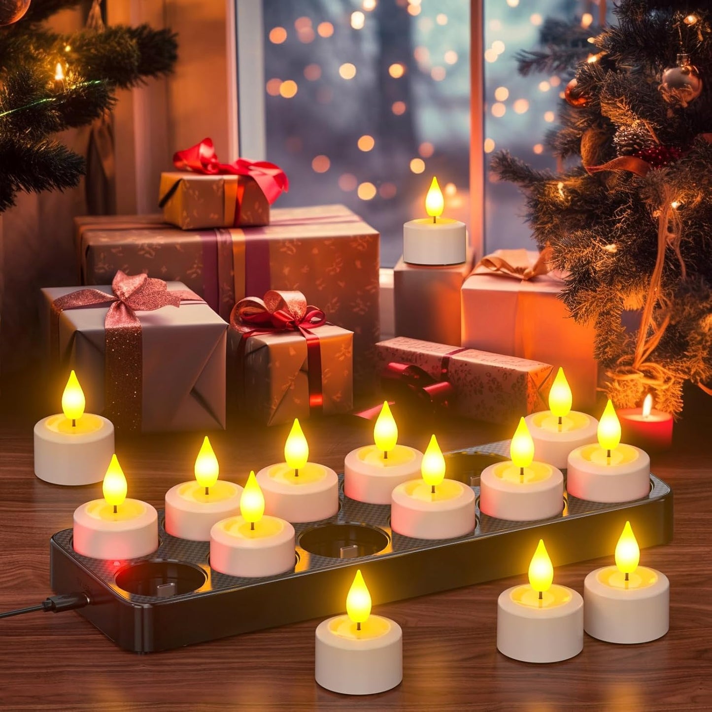 SoulBay Flameless Candles with Remote Control Timer & Charging Base, 12pcs USB Rechargeable Battery LED Tea Lights Candles Small Votive for Lantern Pool Weddings Emergency Christmas Home Decorative