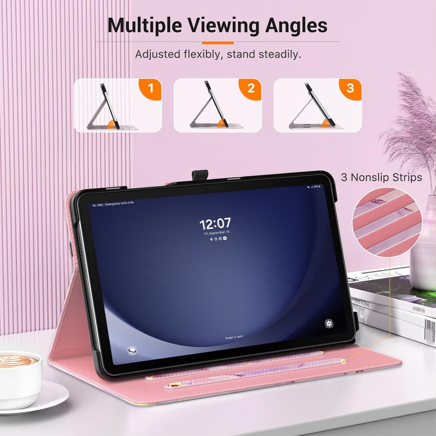 MoKo Case for Samsung Galaxy Tab A9 Plus 11" 2023 (SM-X210/SM-X216/SM-X218), PU Leather Multi-Angle Viewing Folding Stand Cover Case with Hand Strap, Front Pocket, Auto Wake/Sleep, Denim Blue & Brown