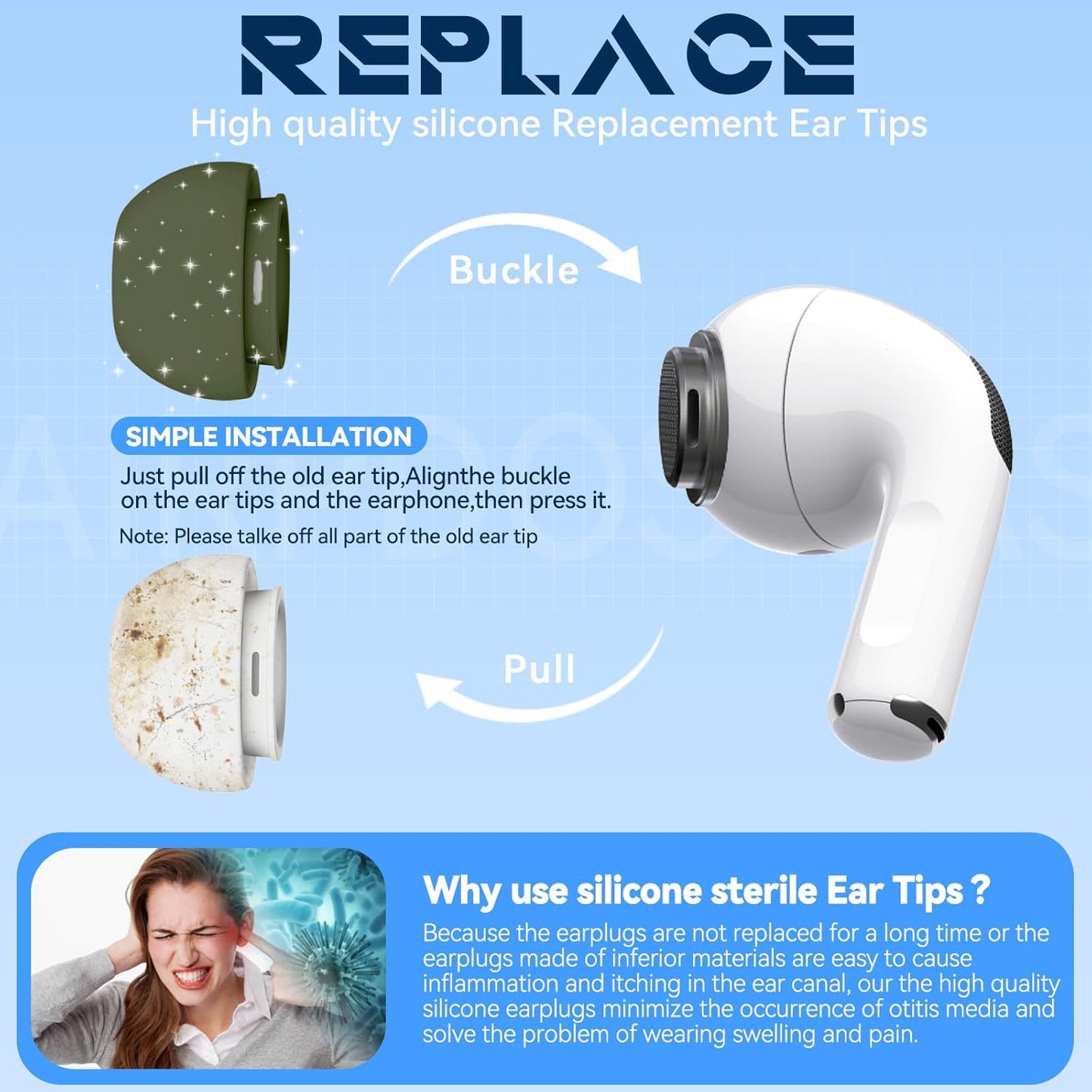 4 Pairs Replacement Ear Tips for AirPods Pro 2nd/1st Generation with Portable Storage Box & Cleaner Pen,Noise Reduction Holewith & Built-in dust Guard Screen,Silicone Ear Tips for AirPods Pro (White)