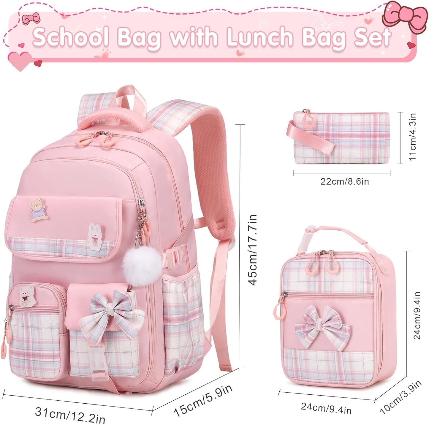ACESAK Girls Backpack - 3PCS Backpack for Girls Cute School Backpacks for Girls Kindergarten