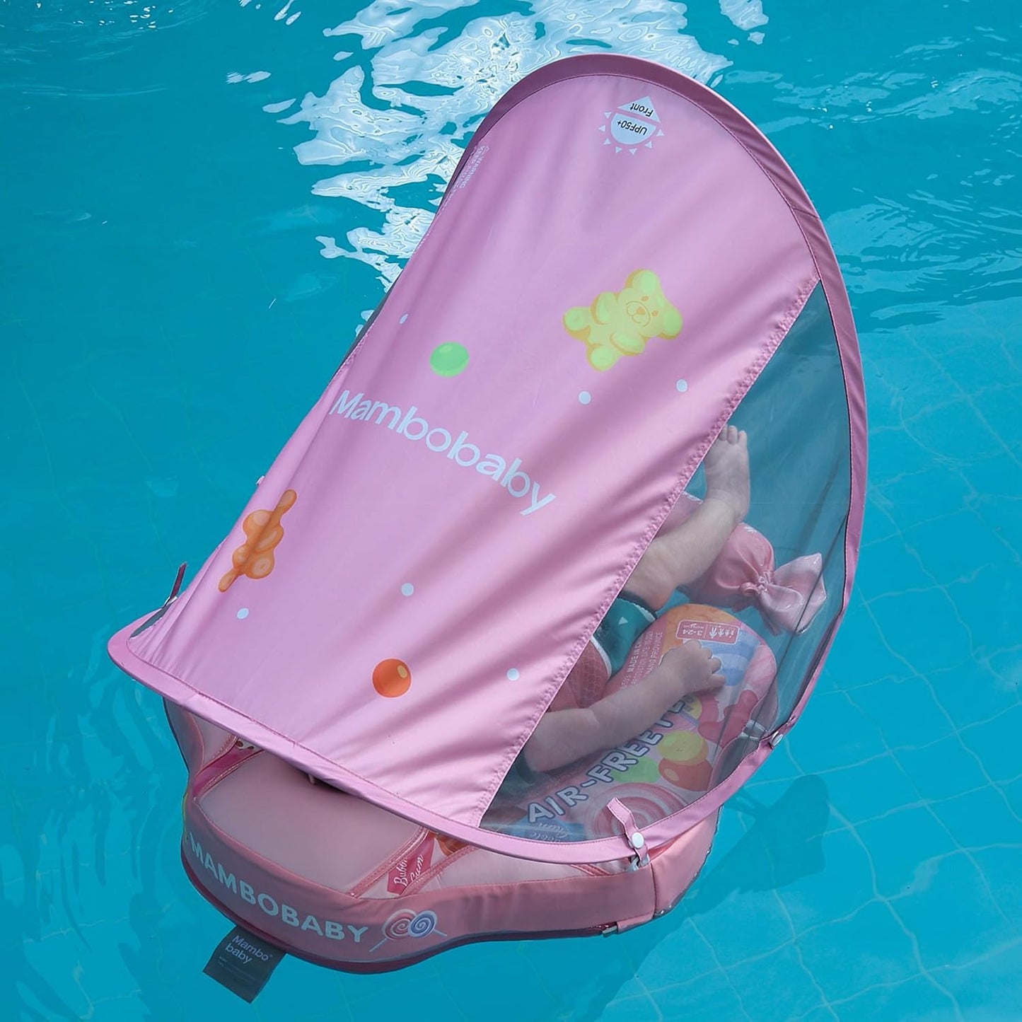 Mambobaby Baby Swim Float with Canopy, Non-Inflatable Solid Baby Float, Upgrade Soft Skin-Friendly Material Infant Swim Float