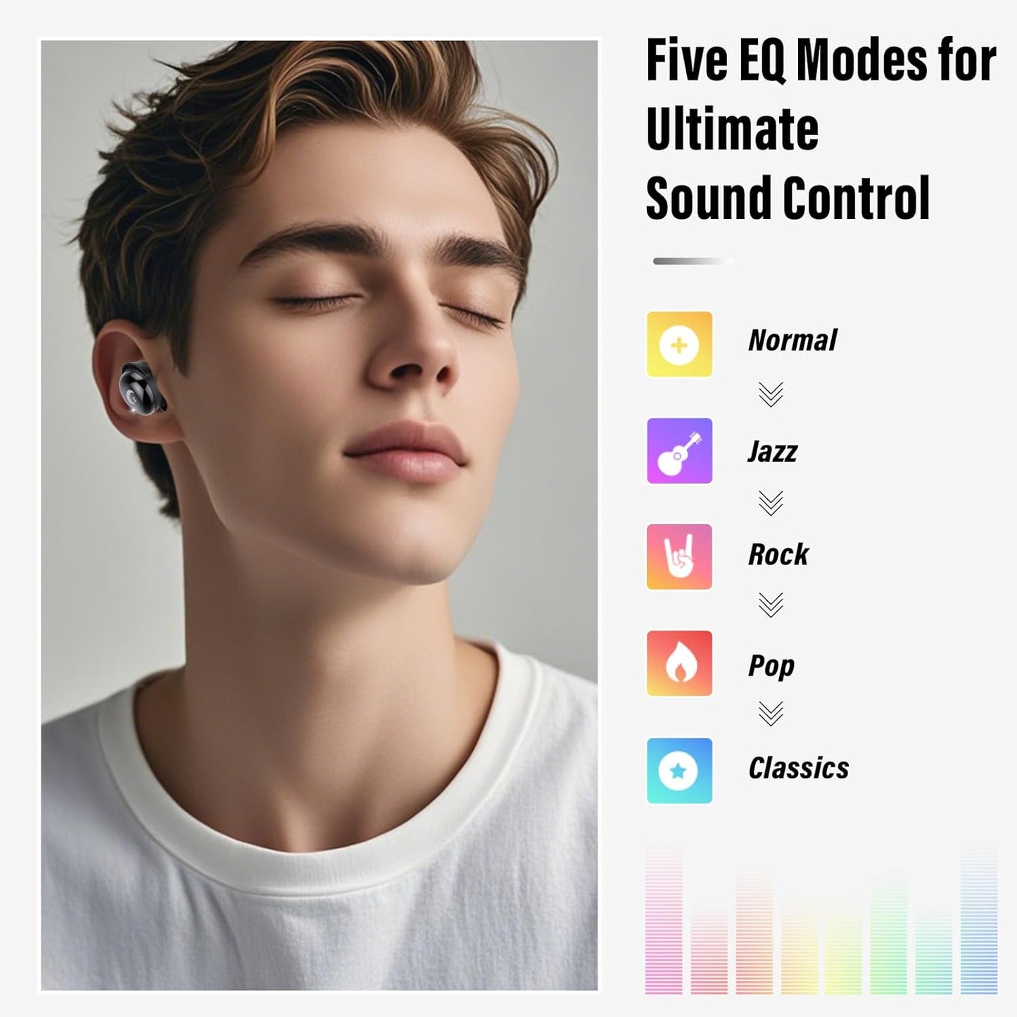 VEKJ Sleep Earbuds, Bluetooth 5.4 Mini Wireless Ear Euds with Multifunctional Touch Screen, 48H Bass Stereo Headphones with Sleep Mode/5 EQ Modes/ENC Noise Cancelling, IPX7 Earphones for iOS Android