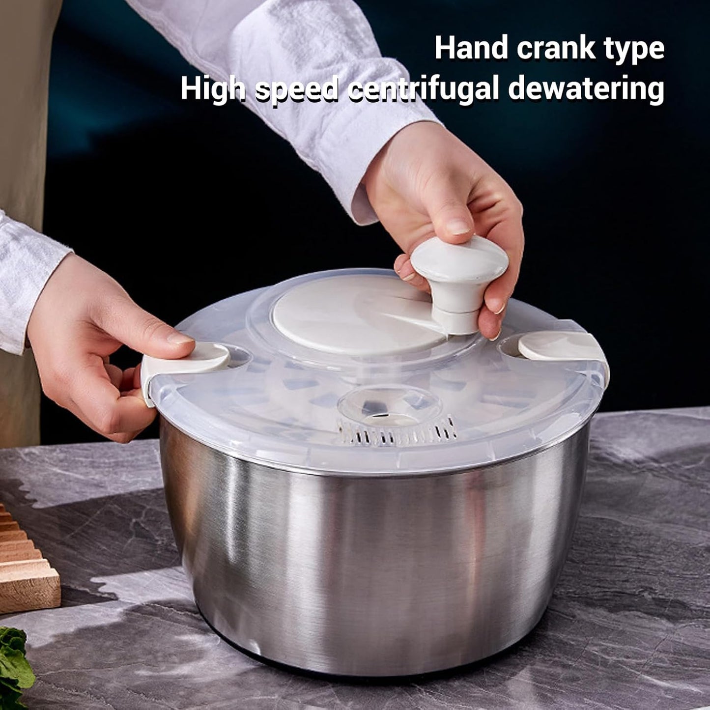 FLEXMAN Stainless Steel Salad Spinner, 5L/5.3Qt Multifunctional Lettuce Spinner Vegetable Dryer with Lid, Drain Bowl Colander for Home Kitchen, Dishwasher Safe
