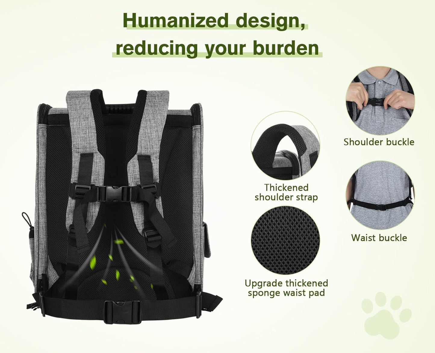Pecute Cat Backpack with Breathable Mesh, Dog Backpack Carrier with Multi-Pockets for Cats Puppies, Pet Backpack Carrier for Travel Hiking Camping Outdoor (Gray)