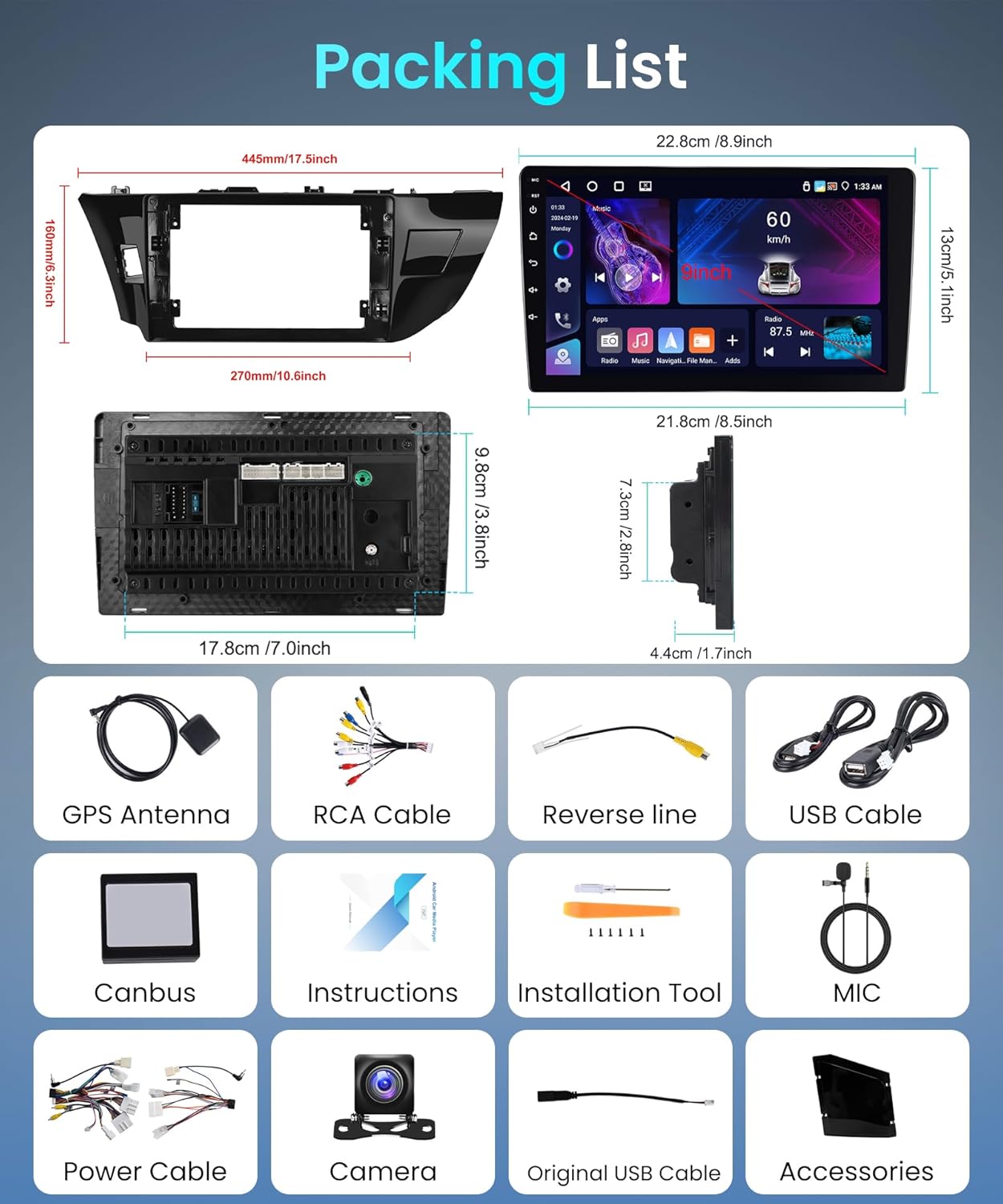 4+64G Android Car Radio Stereo for Toyota Corolla/Levin 2014-2017 with Wireless Carplay Android Auto, 10'' Touch Screen with Bluetooth GPS Navigation Mirror Link WiFi FM/RDS DSP AHD Backup Camera SWC