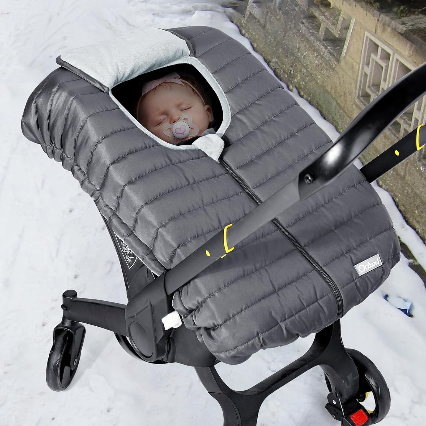 Orzbow Winter Car Seat Cover for Baby – Warm Infant Carseat Cover with Plush Lining, Waterproof & Windproof, Universal Fit “Shower Cap” Design, Breathable Face Shield, Newborn Must-Have for Cold Weather, Dark Grey