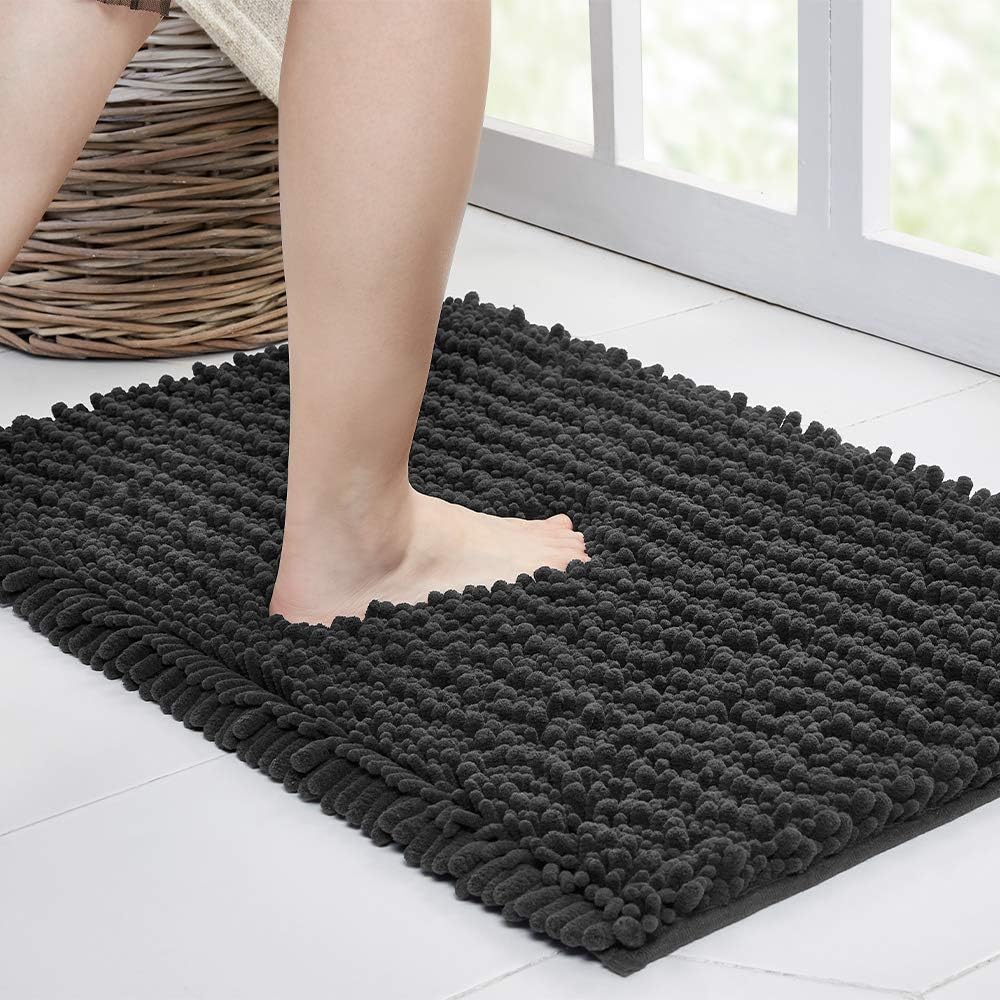 Walensee Bathroom Rug Non Slip Bath Mat (24x17 Inch Blush) Water Absorbent Super Soft Shaggy Chenille Machine Washable Dry Extra Thick Perfect Absorbant Best Small Plush Carpet for Shower Floor