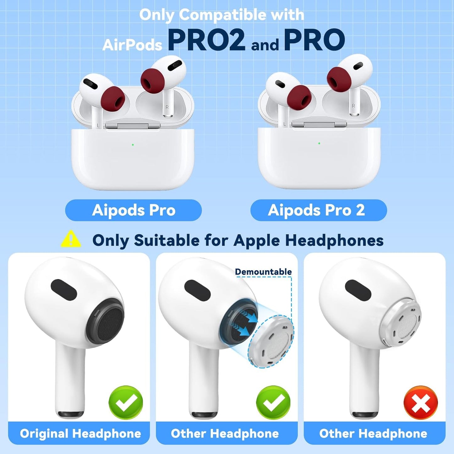 4 Pairs Replacement Ear Tips for AirPods Pro 2nd/1st Generation with Portable Storage Box & Cleaner Pen,Noise Reduction Holewith & Built-in dust Guard Screen,Silicone Ear Tips for AirPods Pro (White)