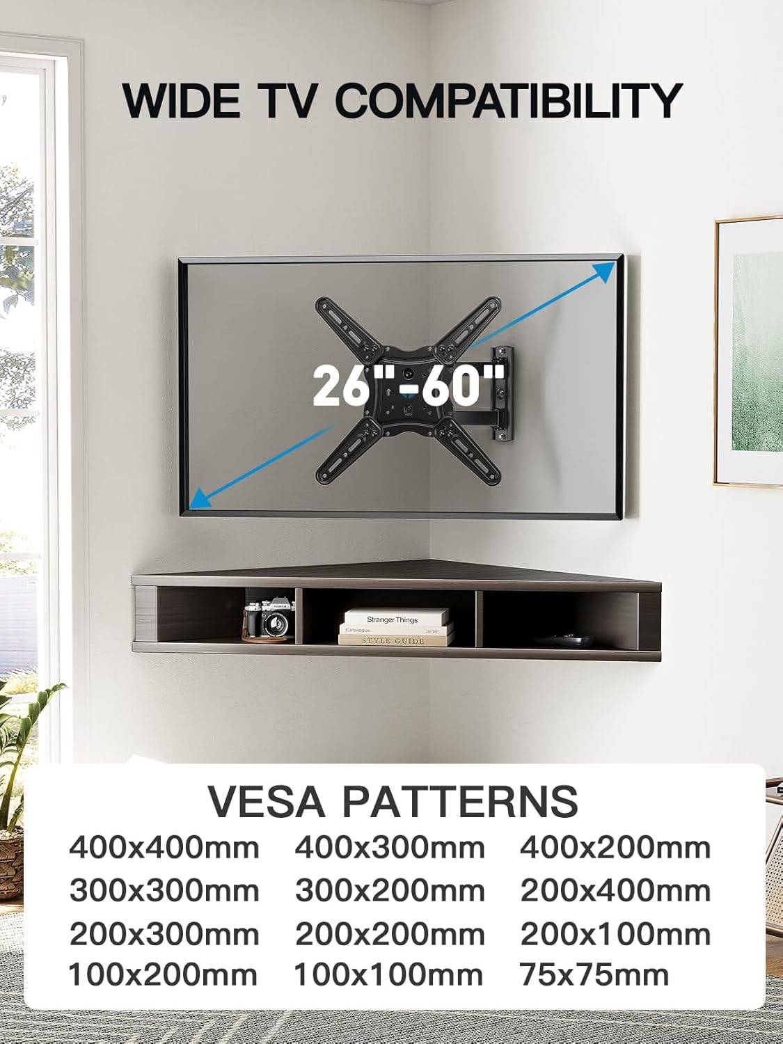 Pipishell Full Motion TV Wall Mount for Most 26-60 Inch Flat Curved 4K TVs, Up to 77lbs and VESA 400x400mm, Single Articulating Arms TV Bracket Support Swivel, Tilt, Level Adjustment
