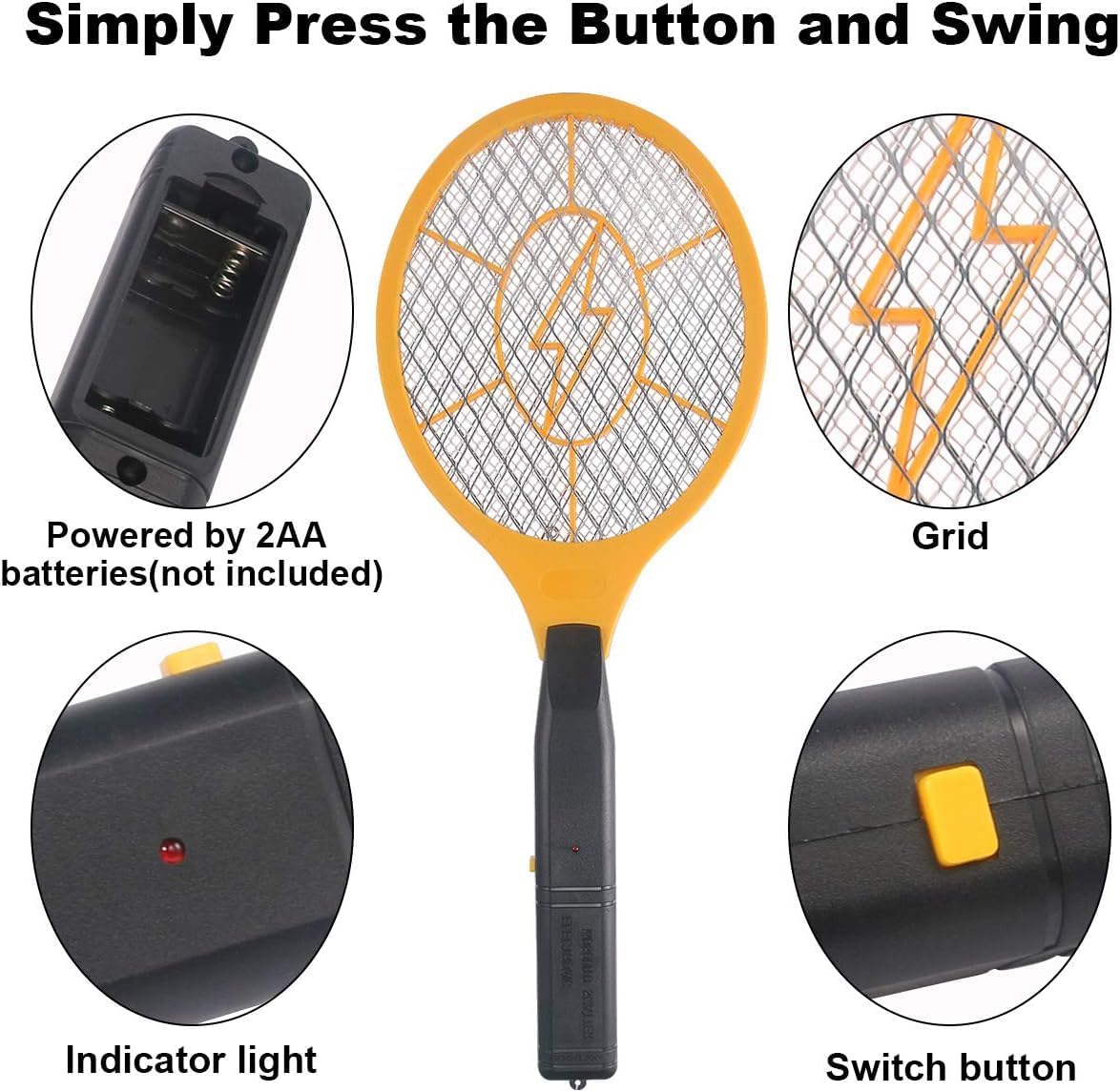 2 Pack Bug Zapper Electric Fly Swatter Zapper - Indoor Outdoor Zapping Racket for Pest Control - Safe to Touch with 3-Layer Safety Mesh