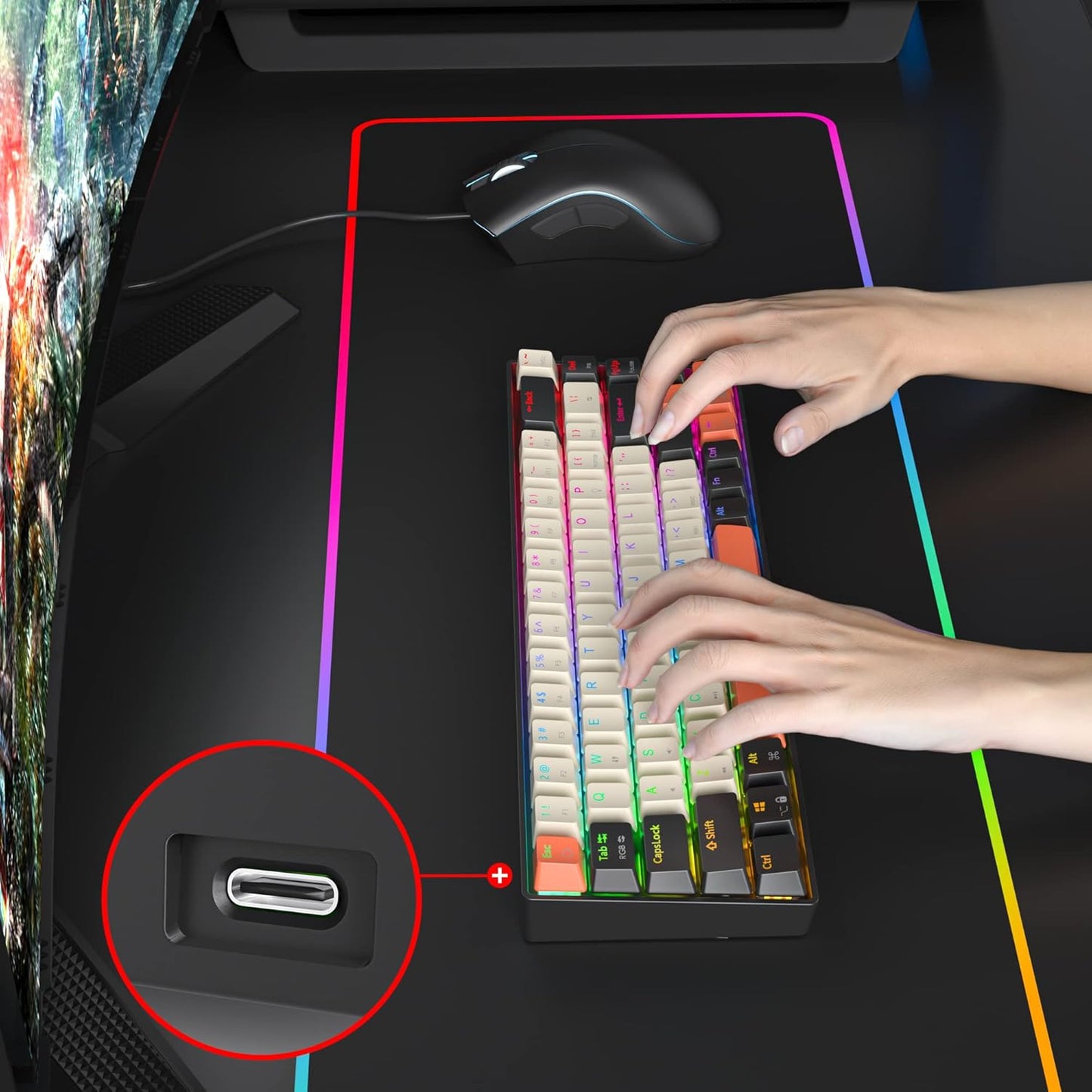 Fogruaden Full Size Mechanical Keyboard, Green Matcha Keyboard, Wired USB 104 Keys RGB Backlit Gaming Keyboard with Number Pad, Red Switches, NKRO Mechanical Keyboard for Windows Laptop PC Gamer