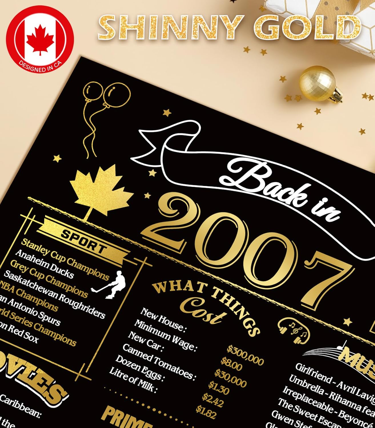 50th Birthday Card, Jumbo CANADA 25x20cm Back in 1975, Gilding Happy 50th Birthday Decoration for Woman, Men, Funny 50 Birthday Gifts for Wife, Husband, Him, Her, Mom