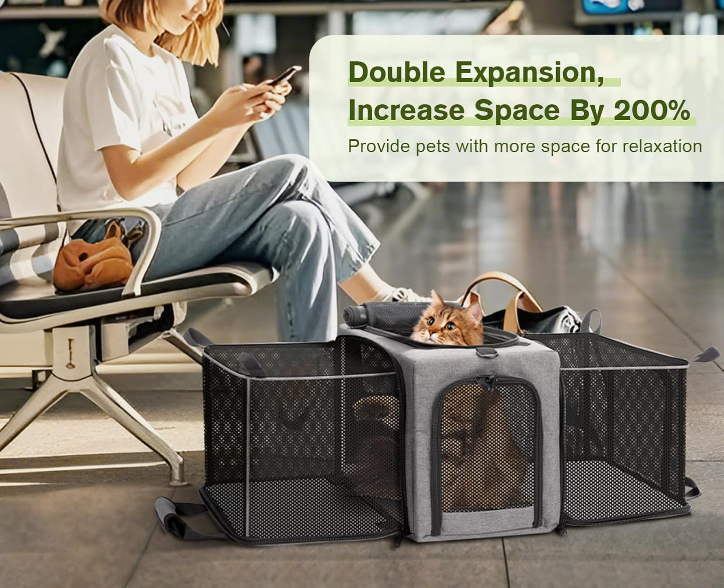 Approved Collapsible Cat Soft-Sided Carriers, Breathable Pet Carriers up to 5kg/12lbs, Portable Dog Carrier Great for Travel, Outdoor, Hiking, Camping(Gray)